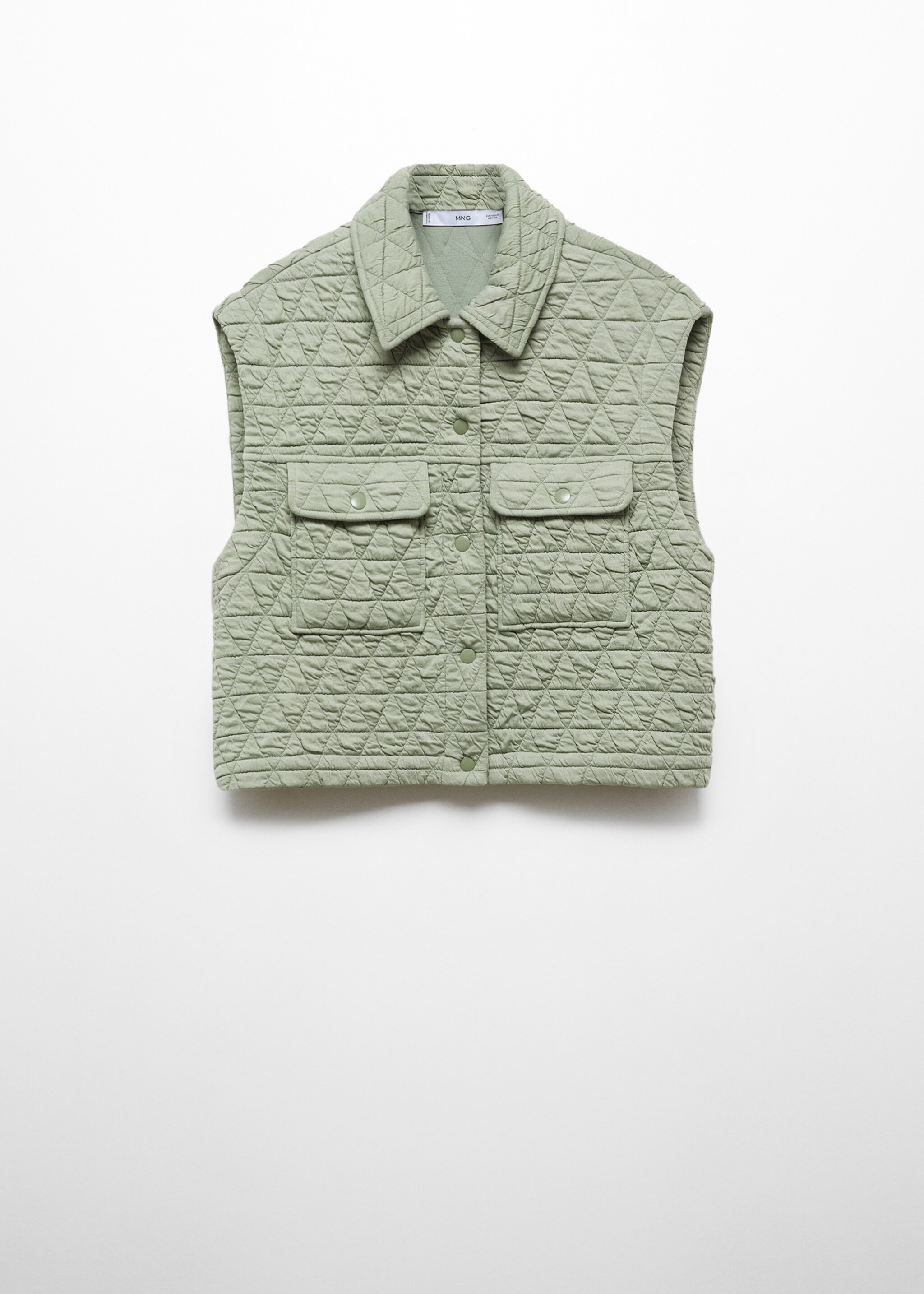 Quilted gilet with buttons - Article without model, Pastel Green. Ref: 67074034-00.