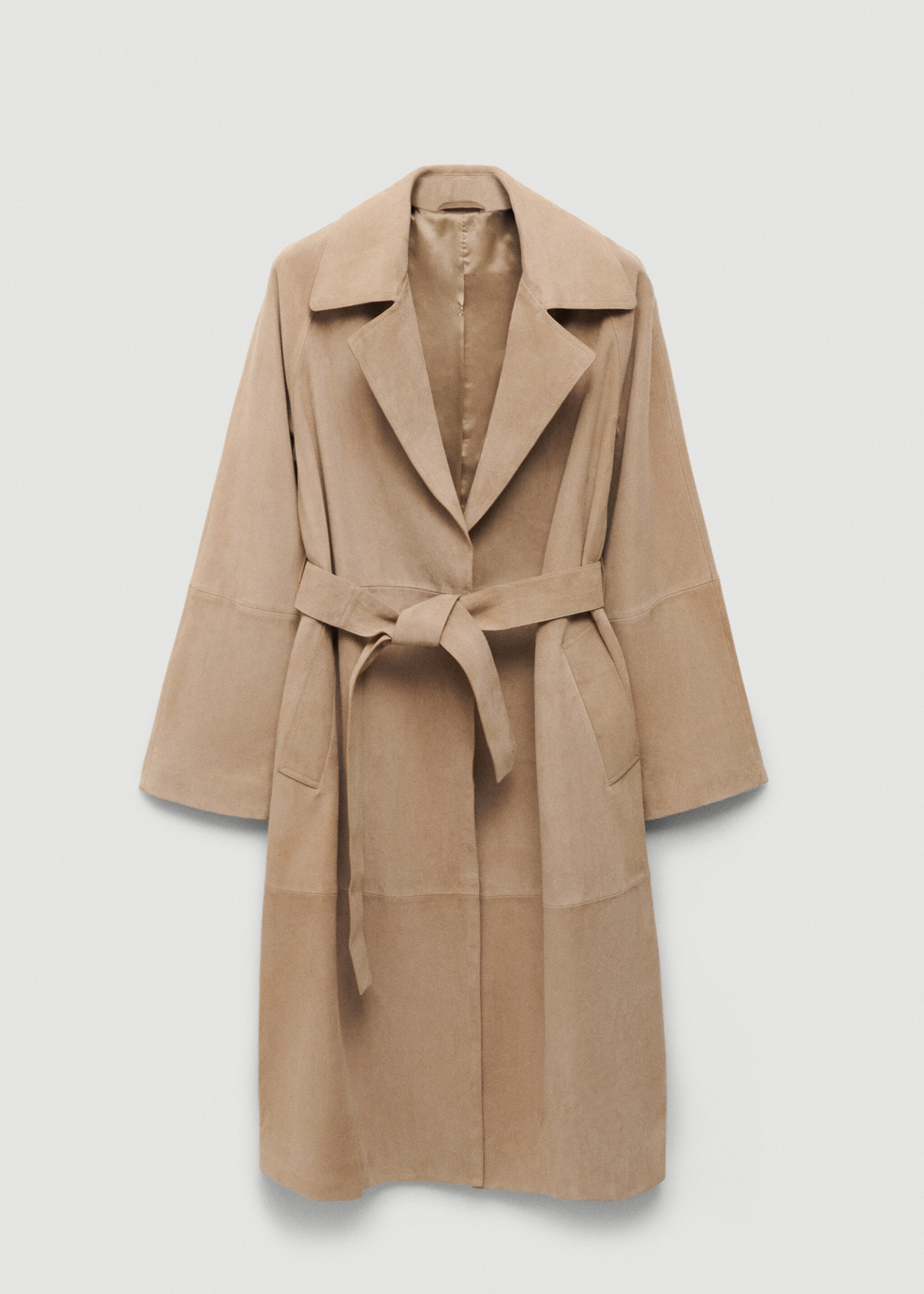 100% suede trench coat - Article without model, Ice Grey. Ref: 67074035-00.