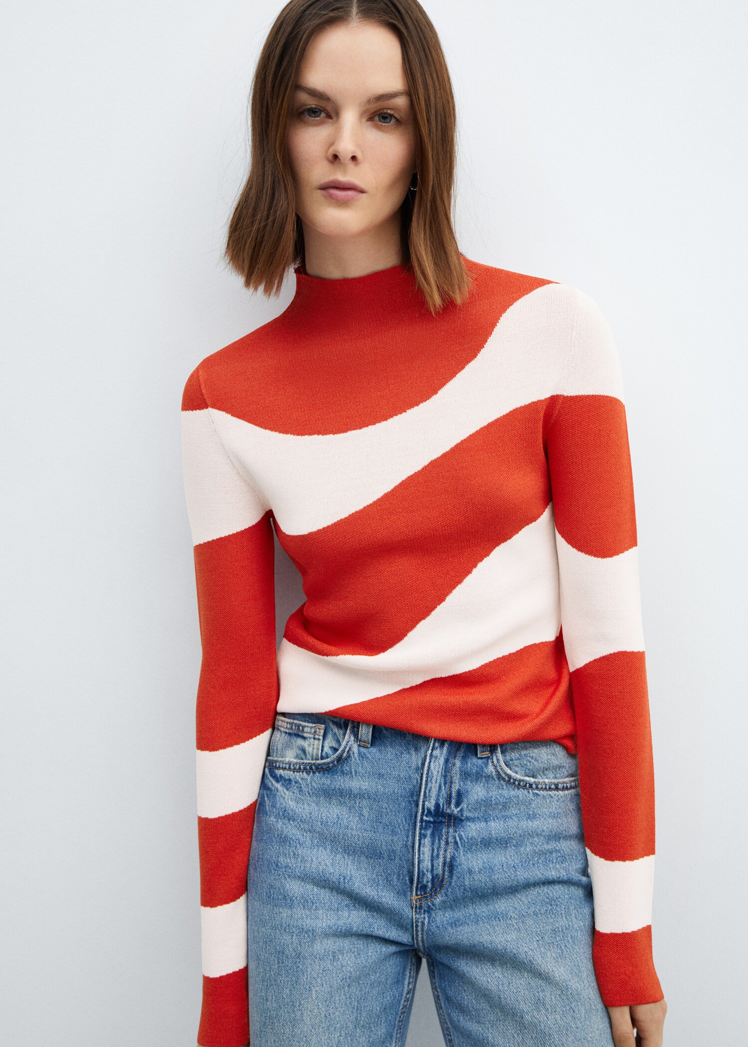 Knitted sweater with perkins neck - Medium plane