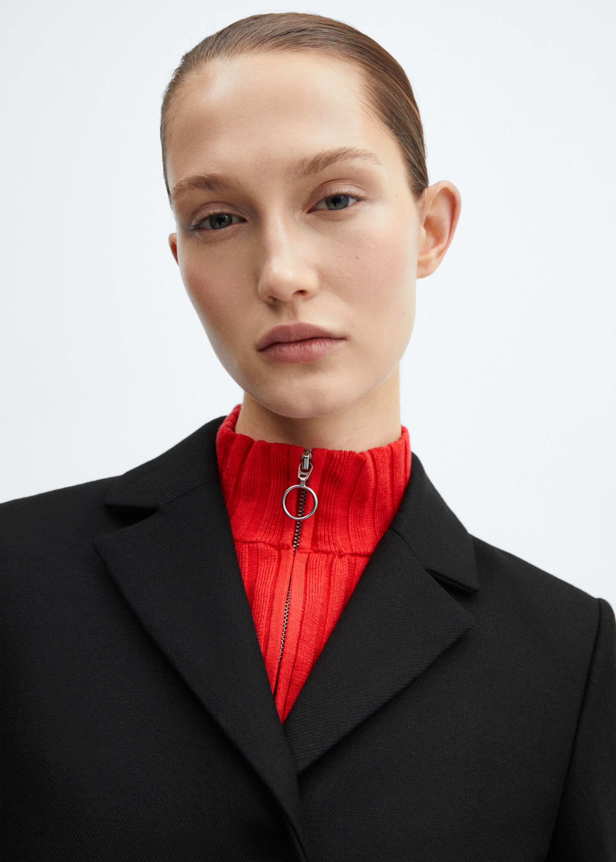 Lapels structured coat - Details of the article 1, Black. Ref: 67074067-00.