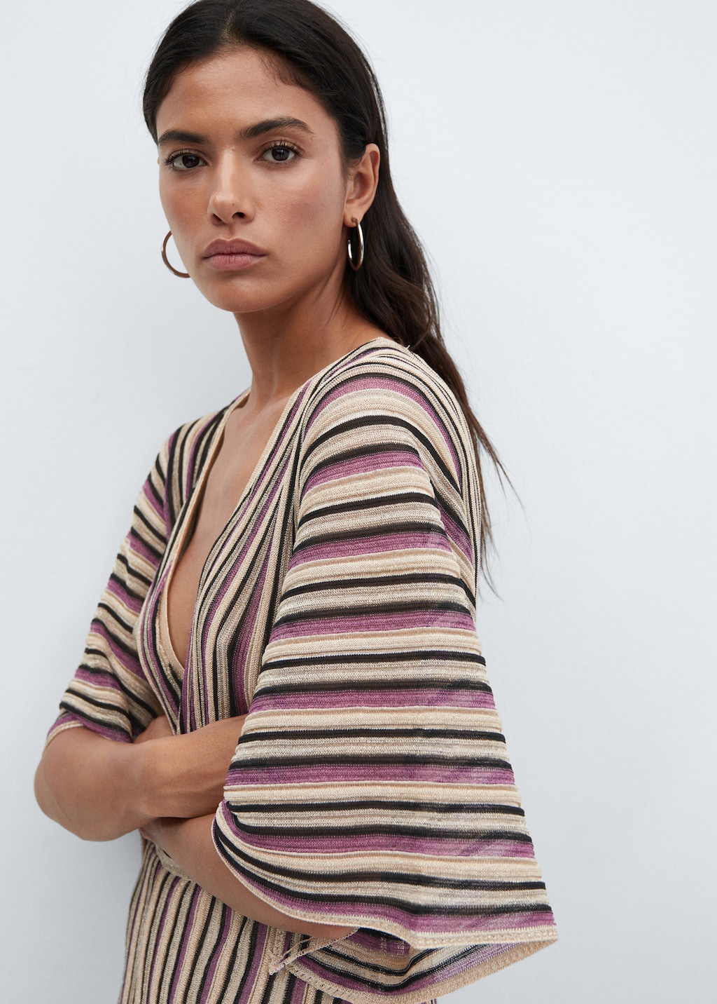 Lurex dress with crossed neckline - Women | MANGO OUTLET USA