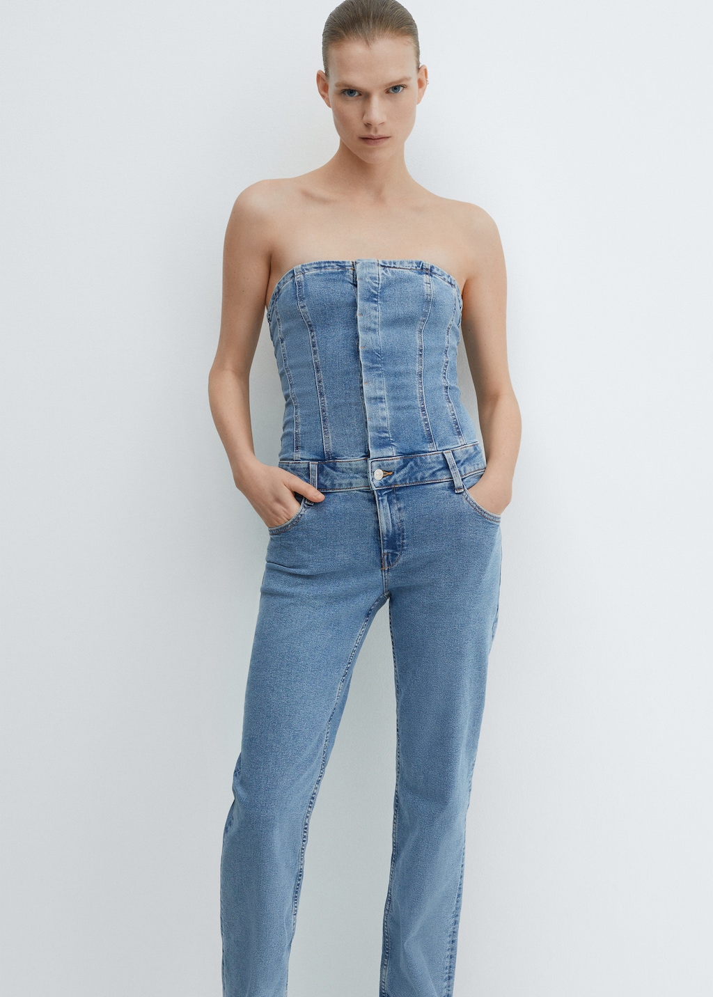 Strapless denim jumpsuit Women MANGO OUTLET USA