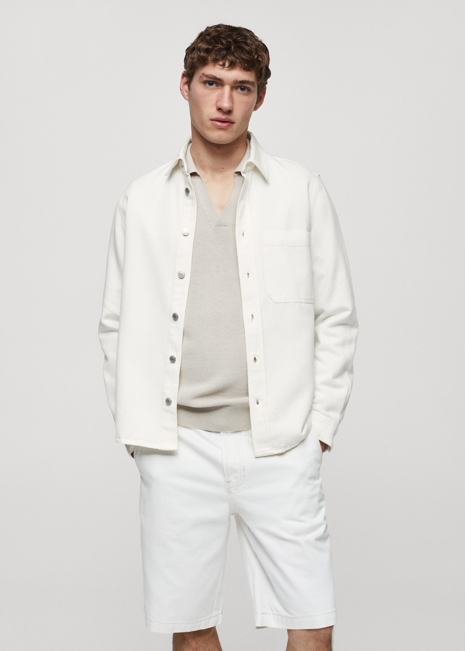 Regular-fit cotton and linen overshirt - Medium plane