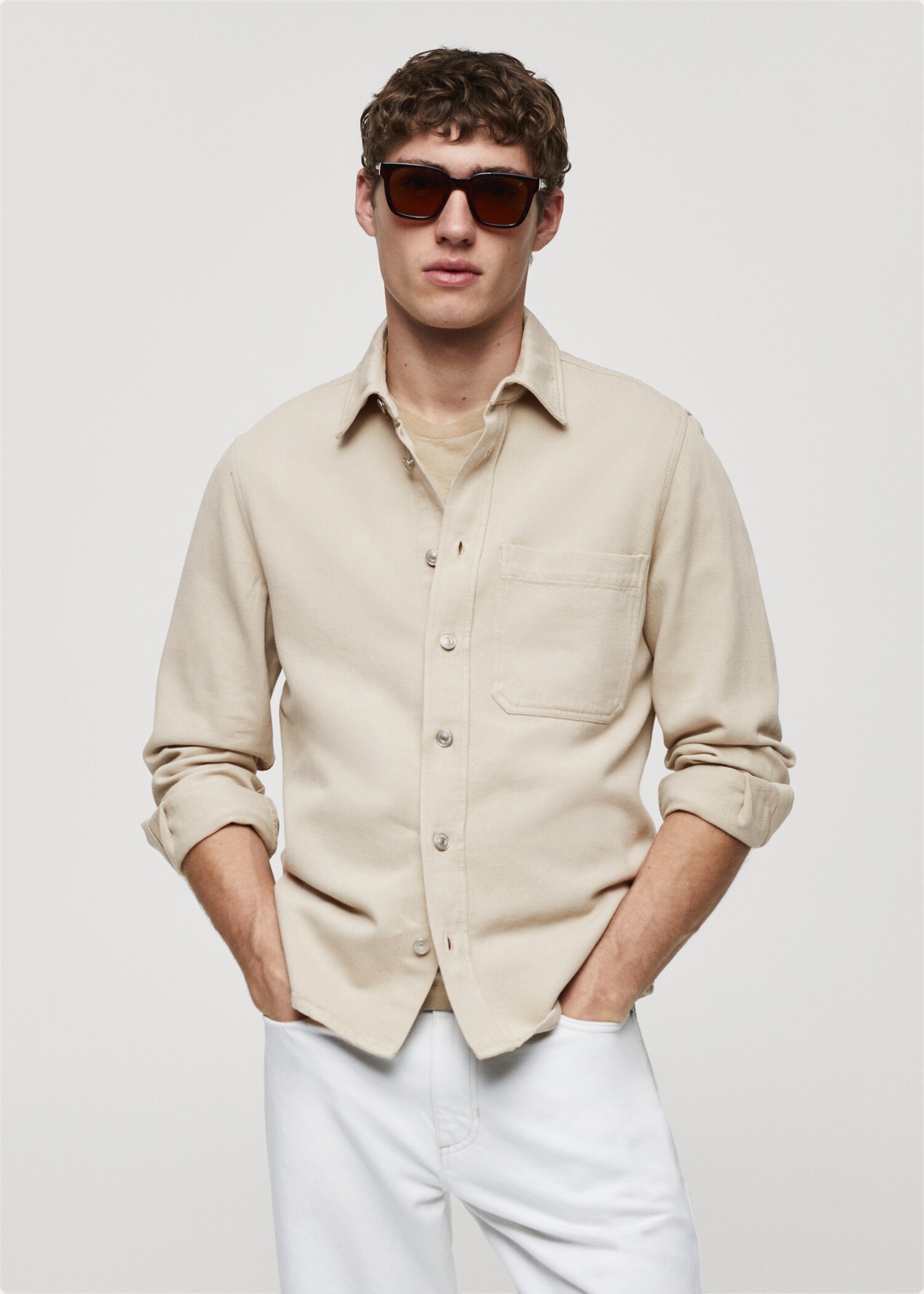 Regular-Fit-Overshirt aus Baumwolle mit Leinen - Mittlere Ansicht