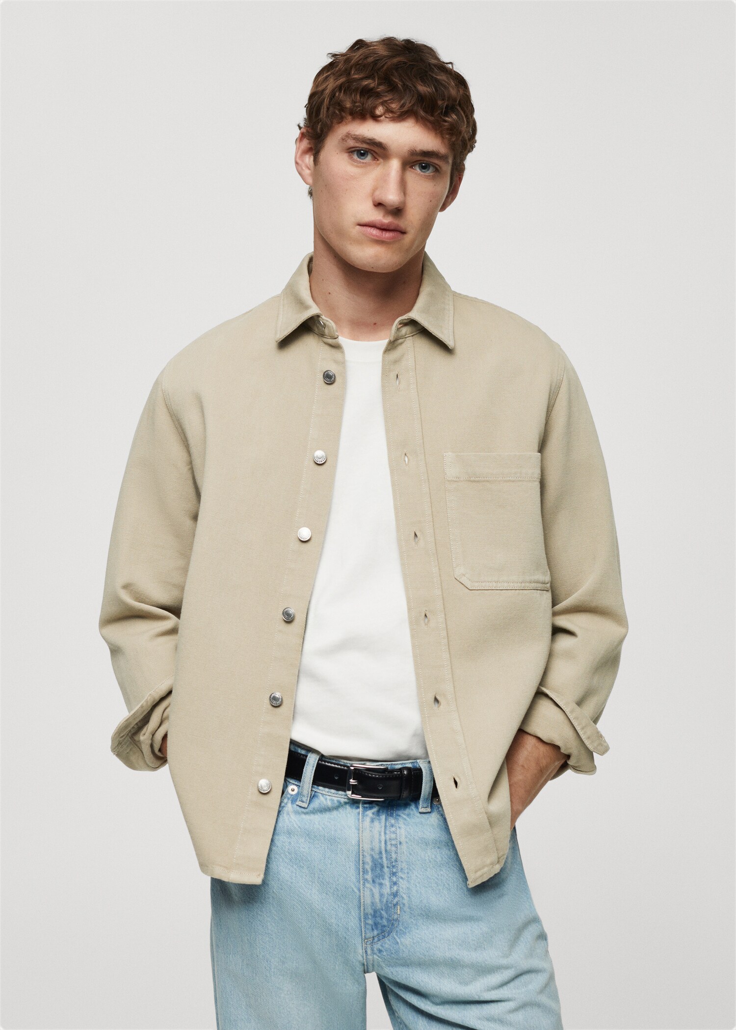 Regular-Fit-Overshirt aus Baumwolle mit Leinen - Mittlere Ansicht