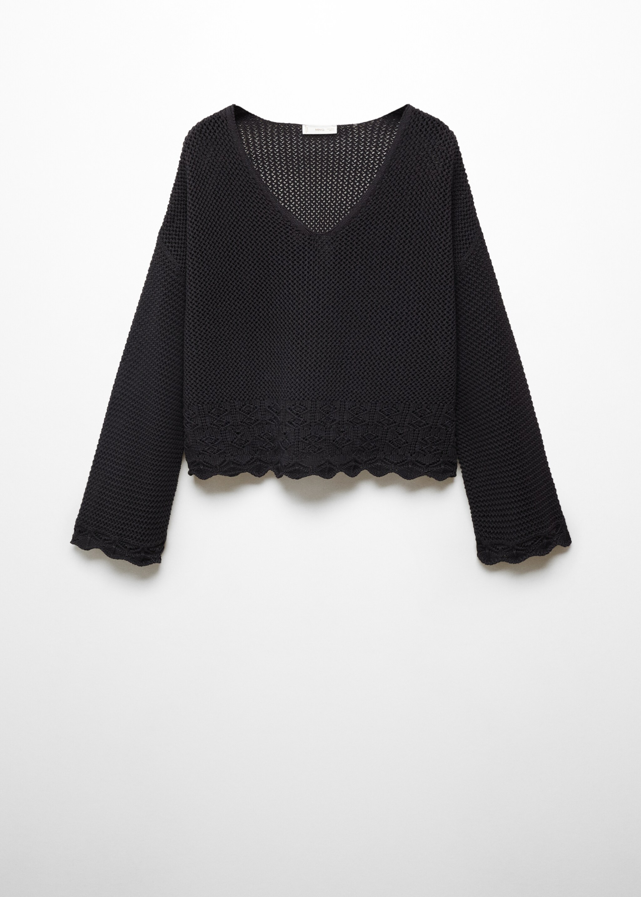 V-neck openwork knitted sweater - Article without model, Black. Ref: 67075146-00.