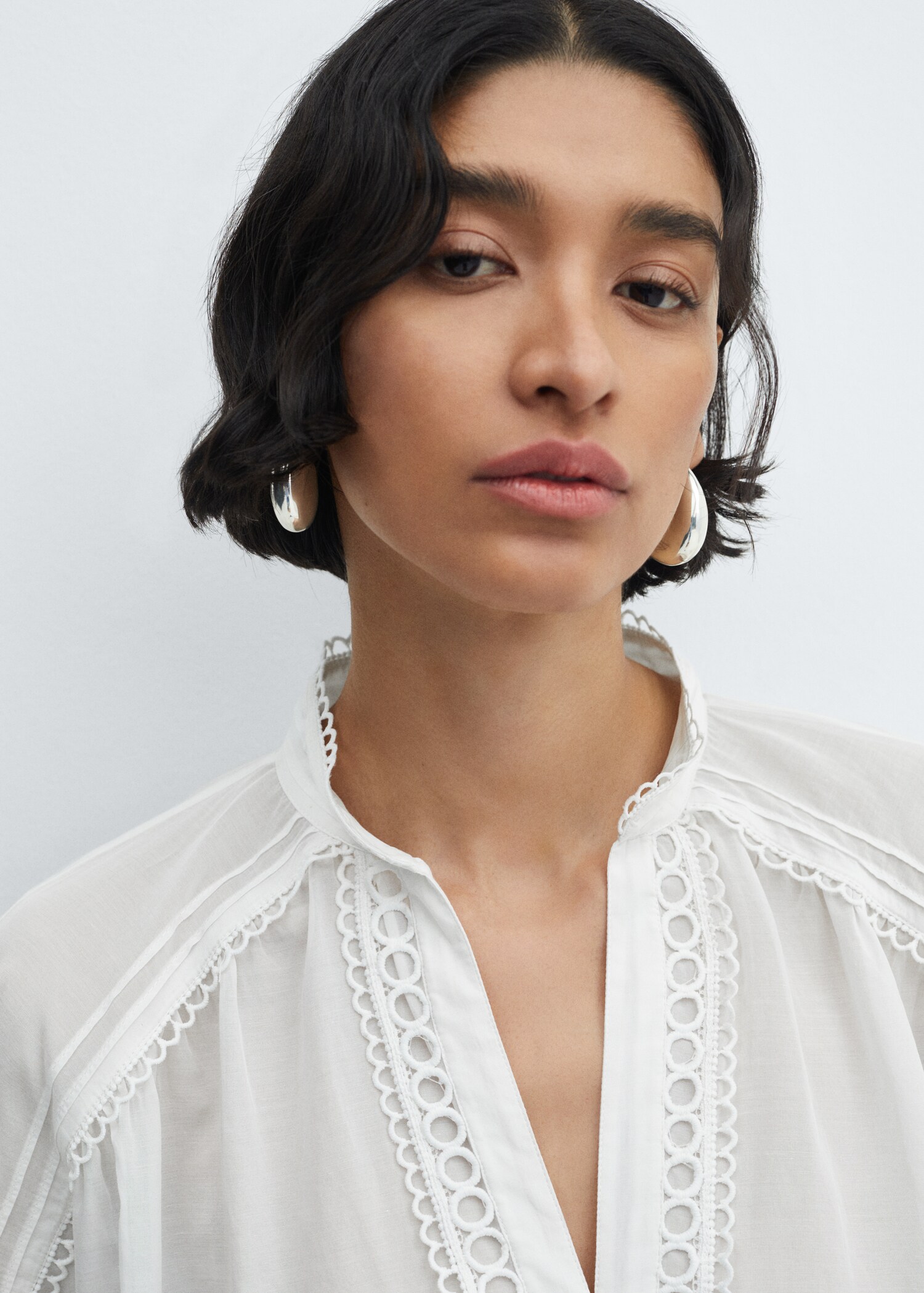 Cotton blouse with openwork detail - Details of the article 1