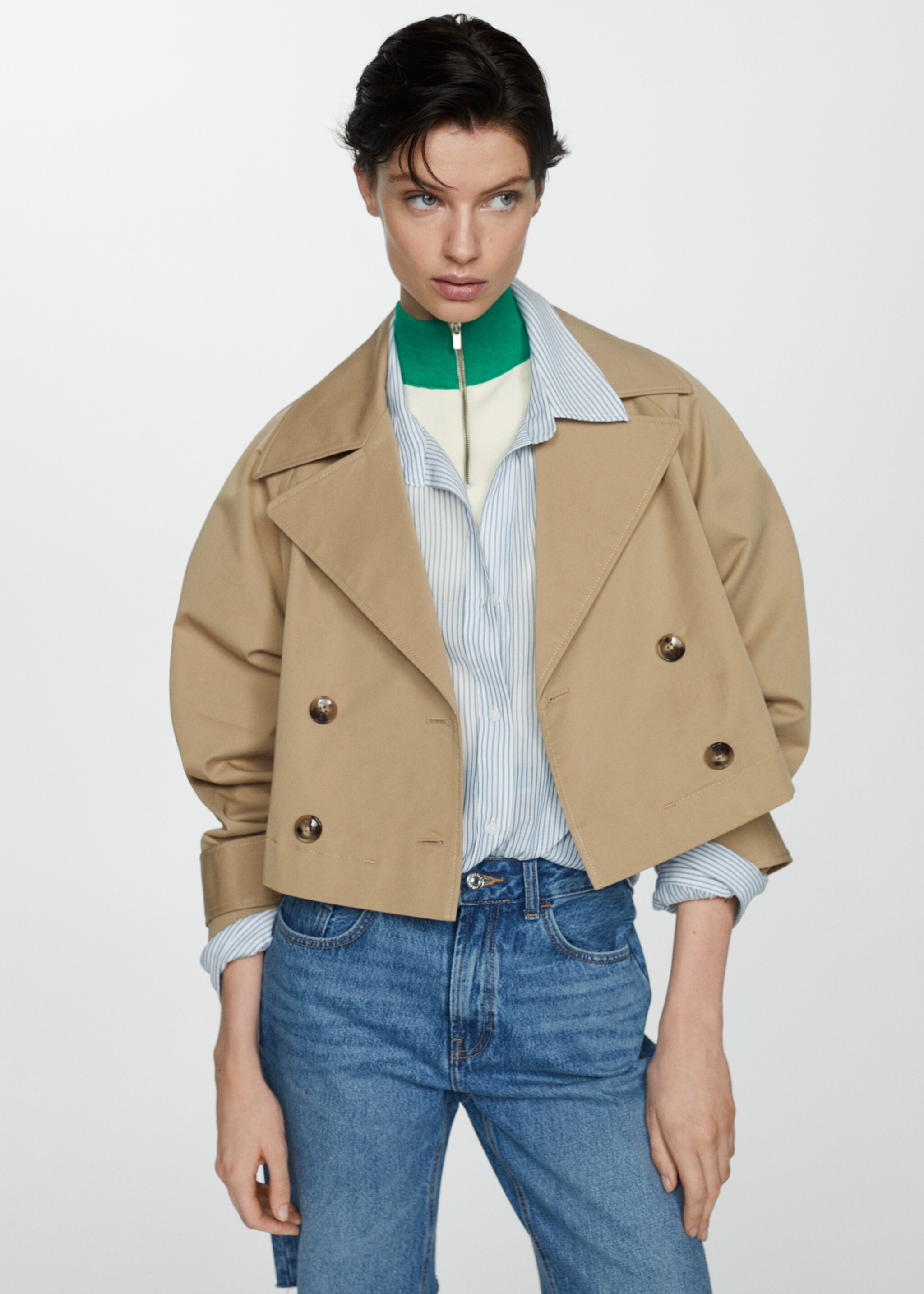 Cropped trench coat with lapels - Medium plane