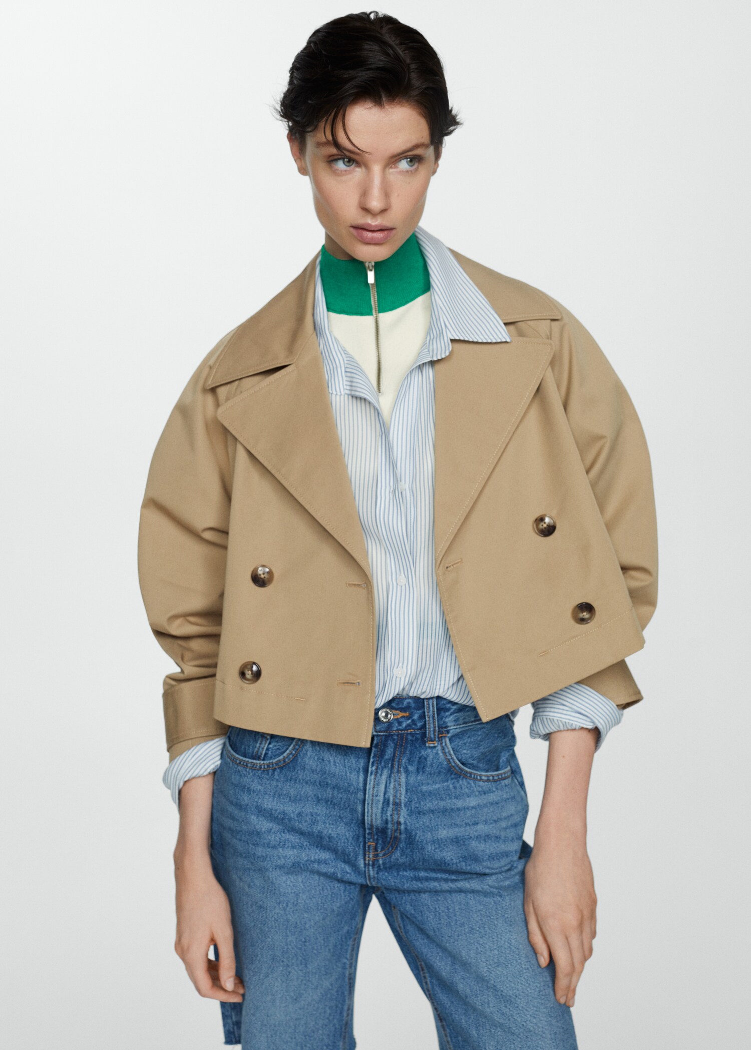 Cropped trench coat with lapels - Medium plane