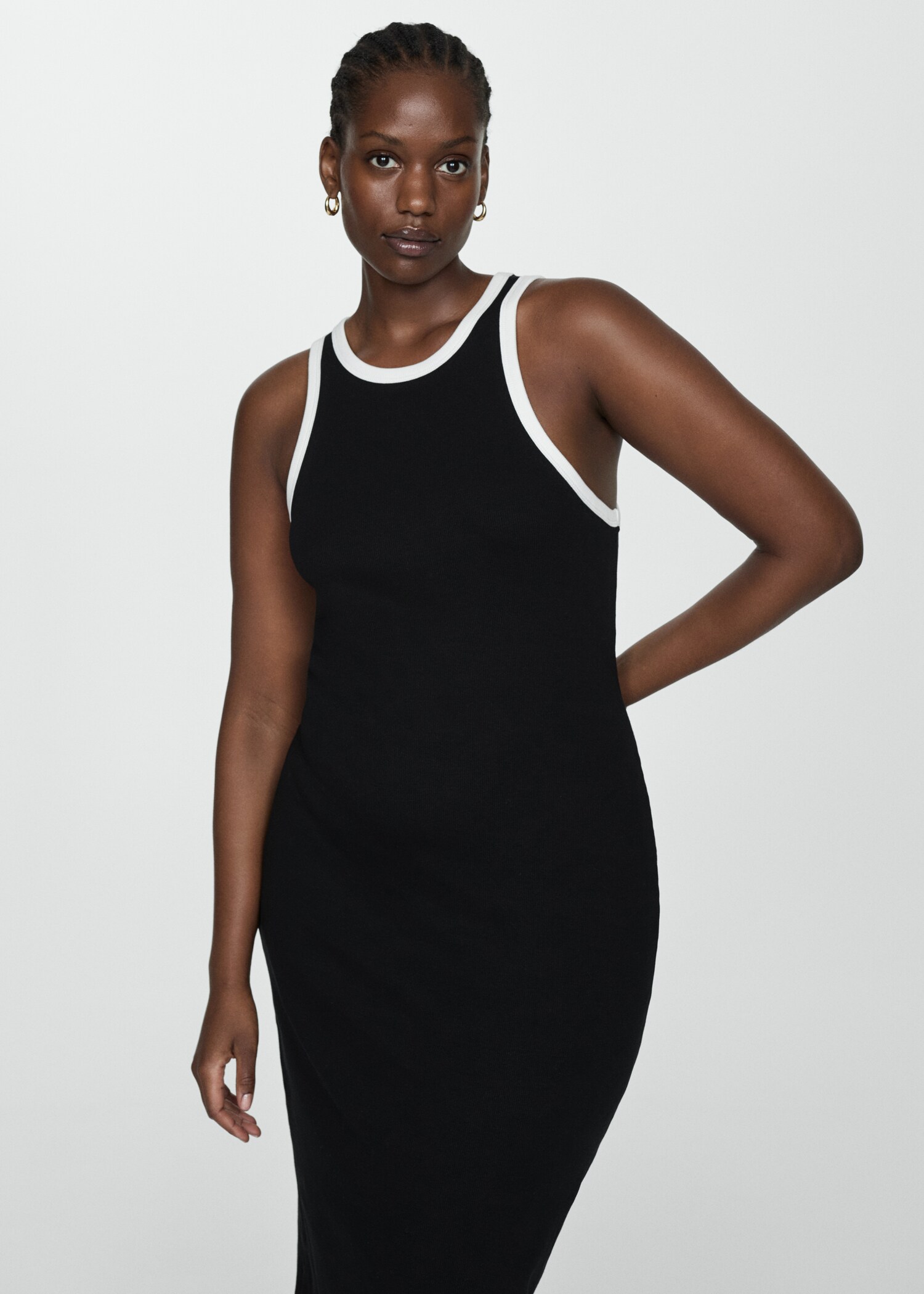 Contrast ribbed knit dress - Details of the article 5
