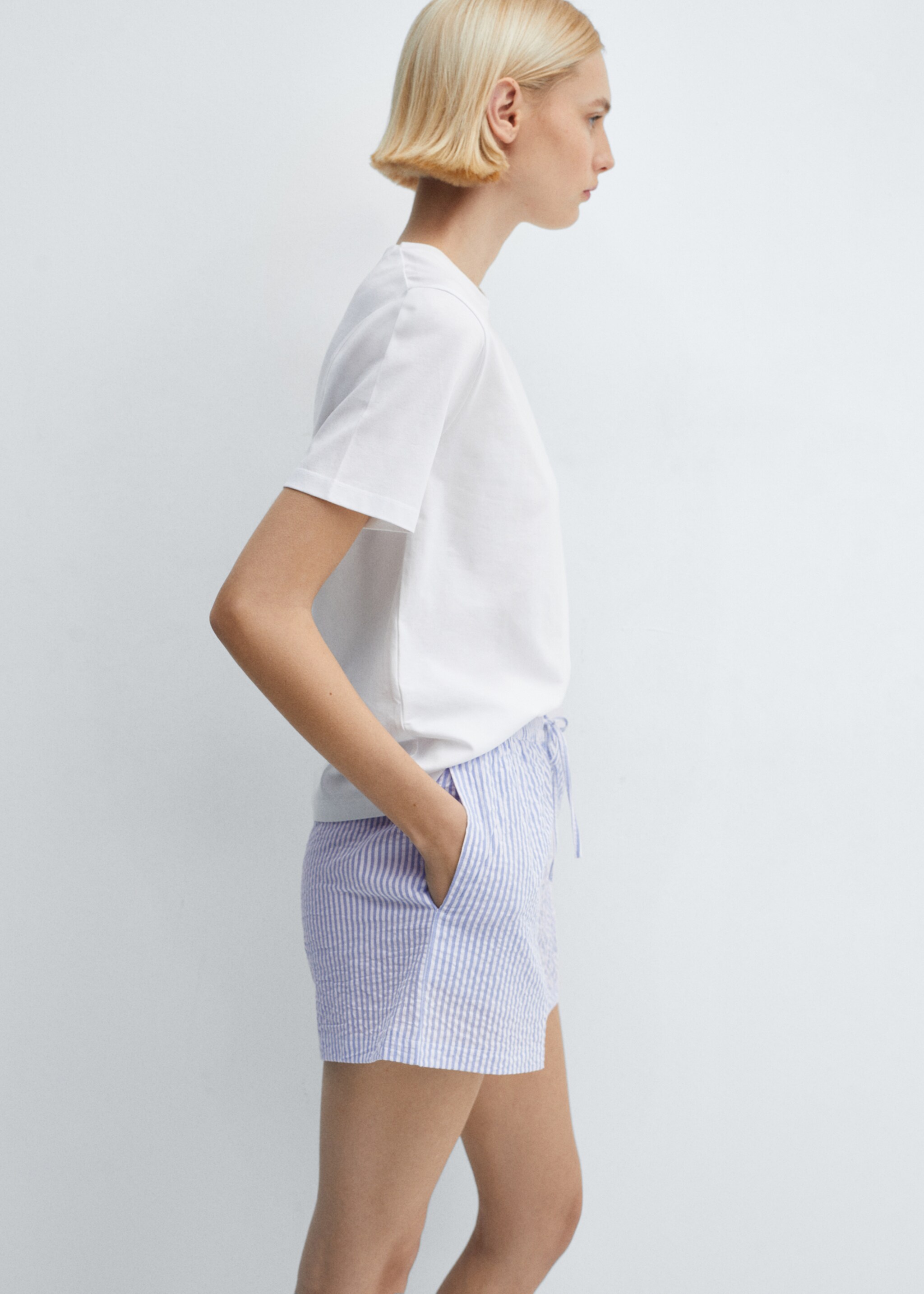 Two-piece striped cotton pyjamas - Details of the article 2, Blue. Ref: 67075979-00.