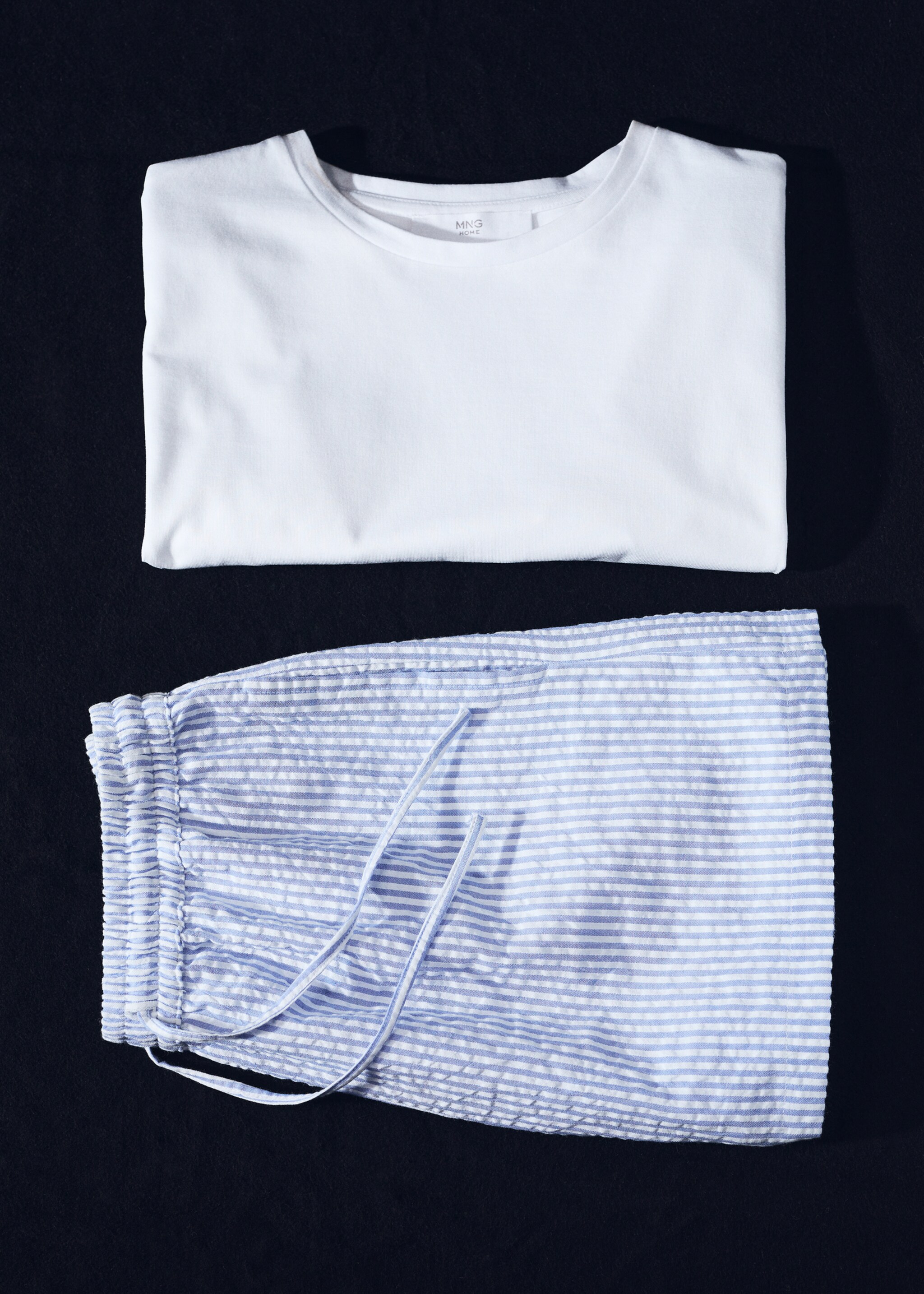 Two-piece striped cotton pyjamas - Details of the article 7, Blue. Ref: 67075979-00.