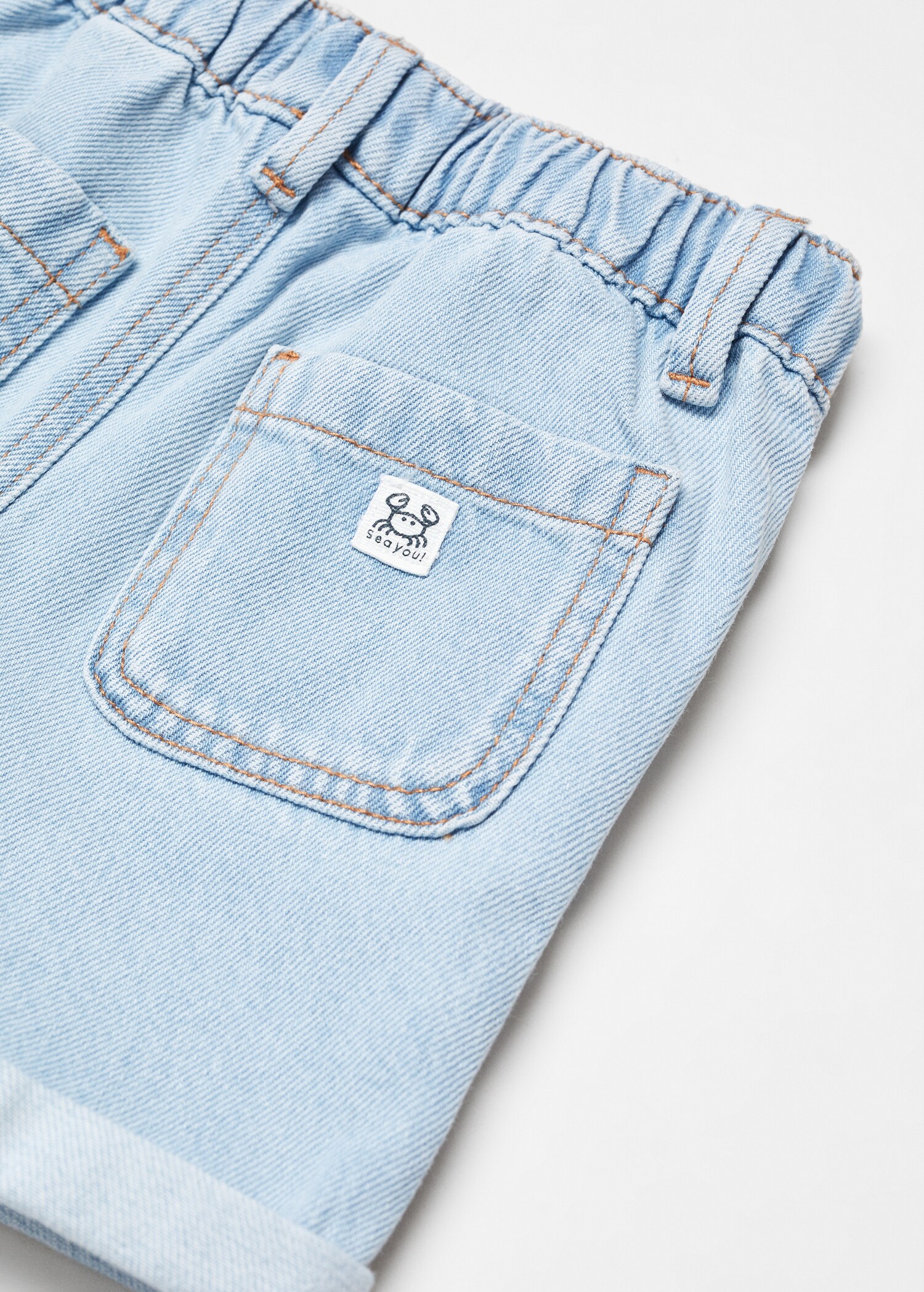 Elastic waist denim Bermuda shorts - Details of the article 0