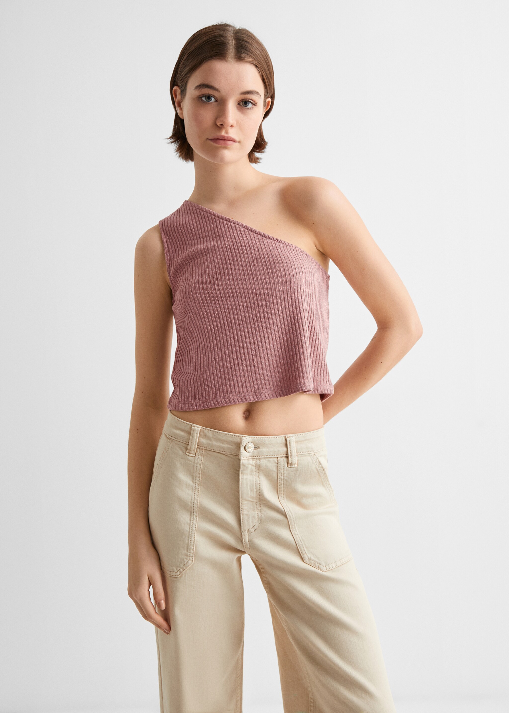 Lurex ribbed top - Medium plane, Pink. Ref: 67076010-00.