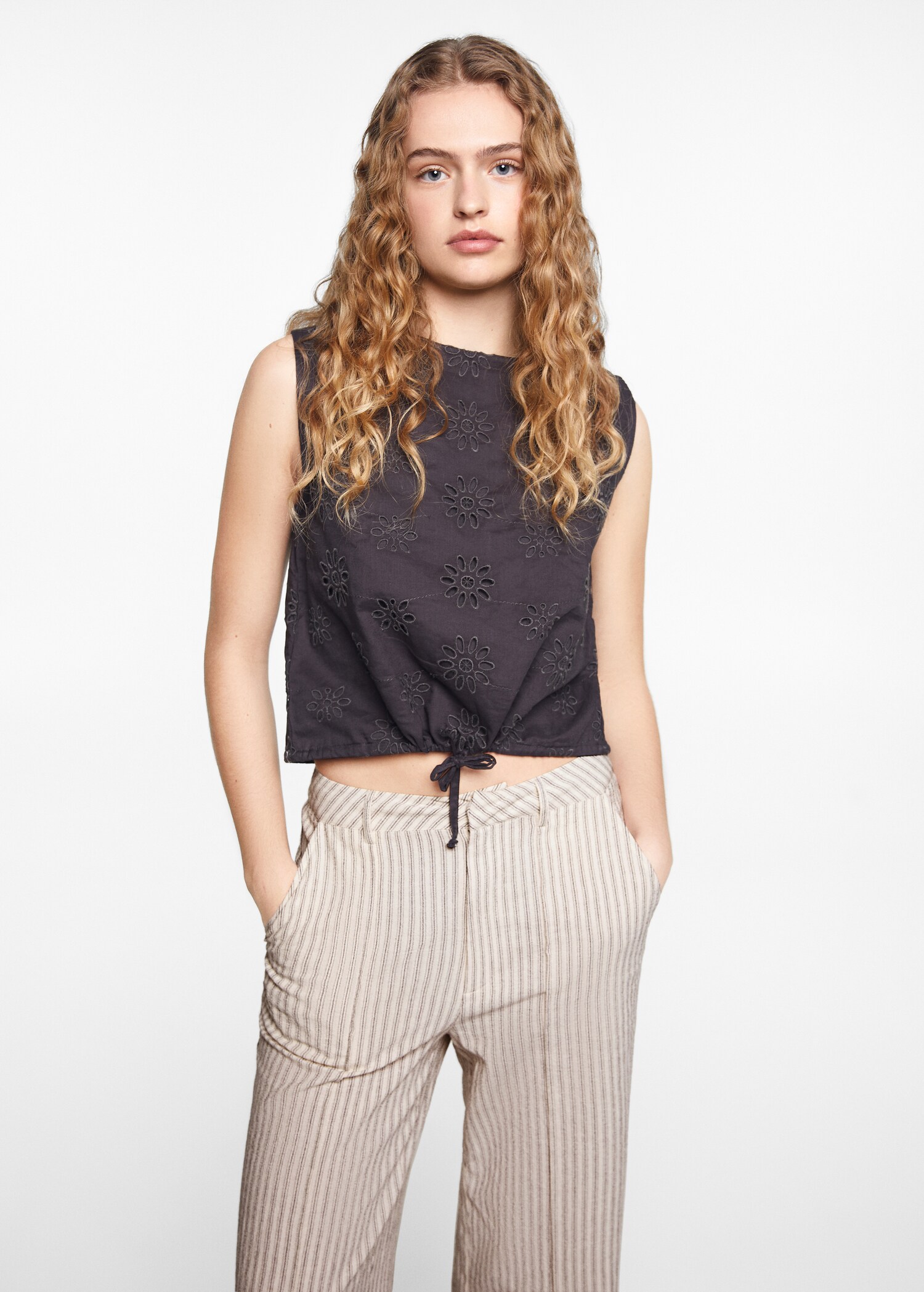 Gestreepte straight-fit broek - Middenvlak