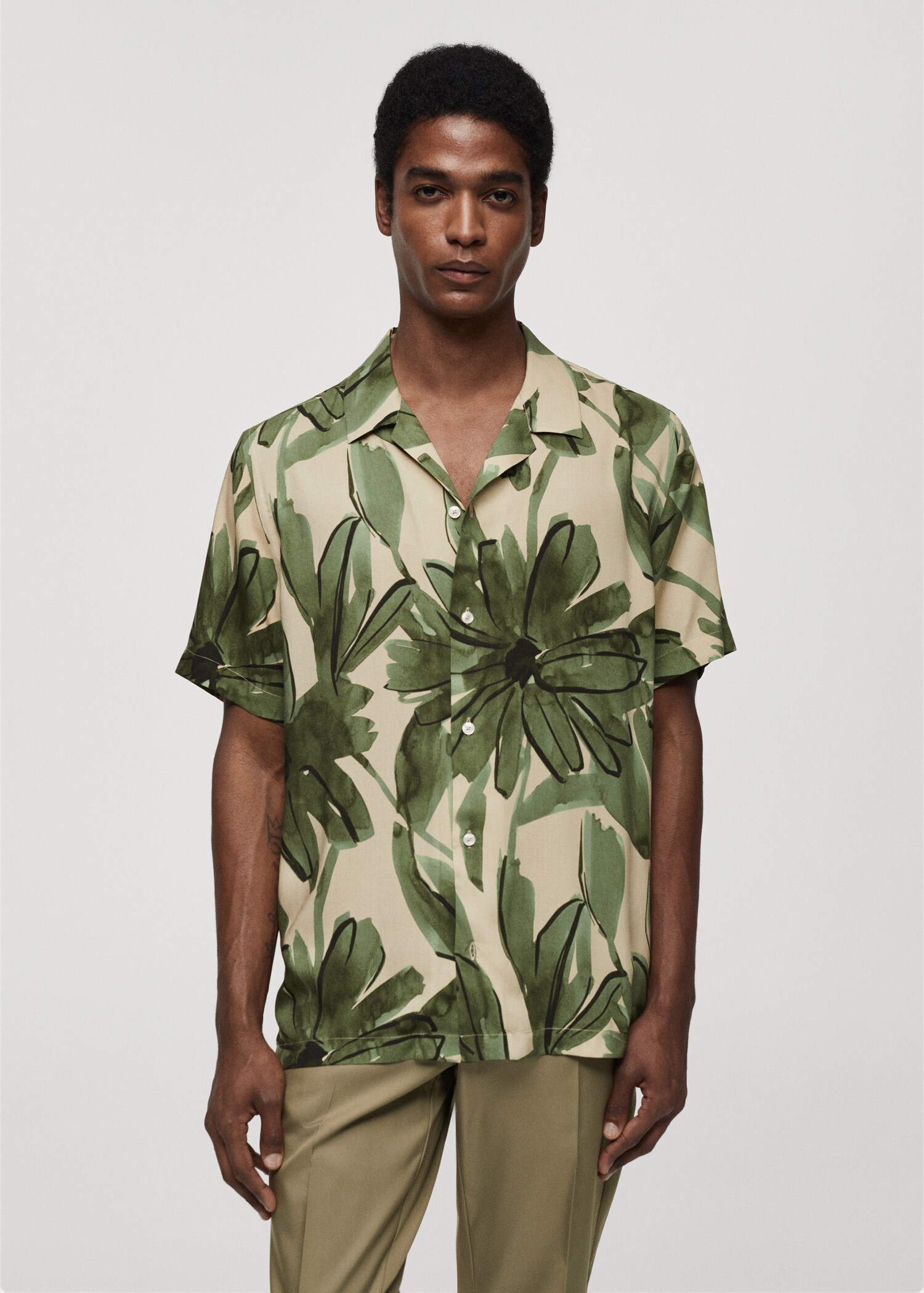 Flowing tropical-print shirt - Medium plane