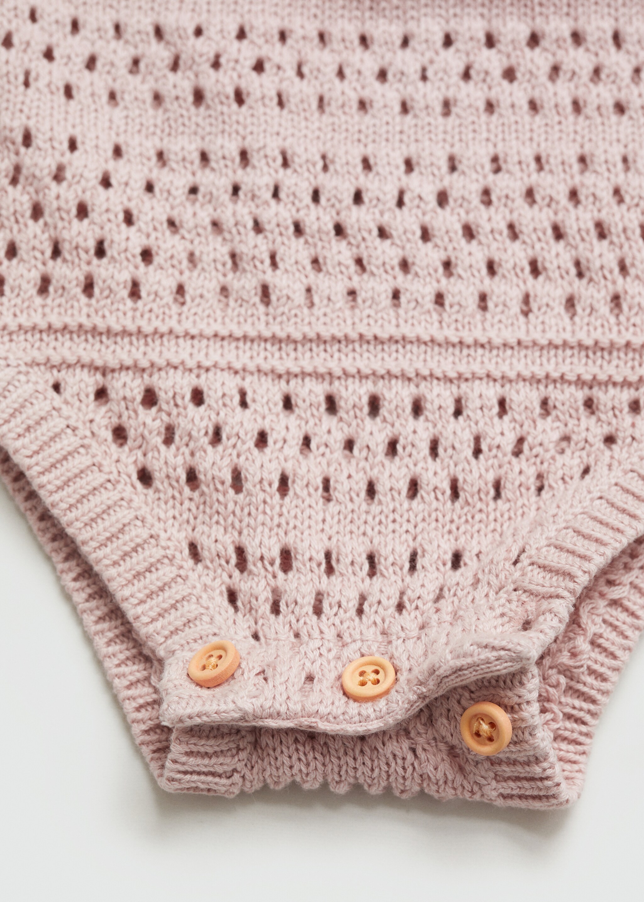 Cotton openwork knitted romper - Details of the article 0, Pink. Ref: 67076330-00.