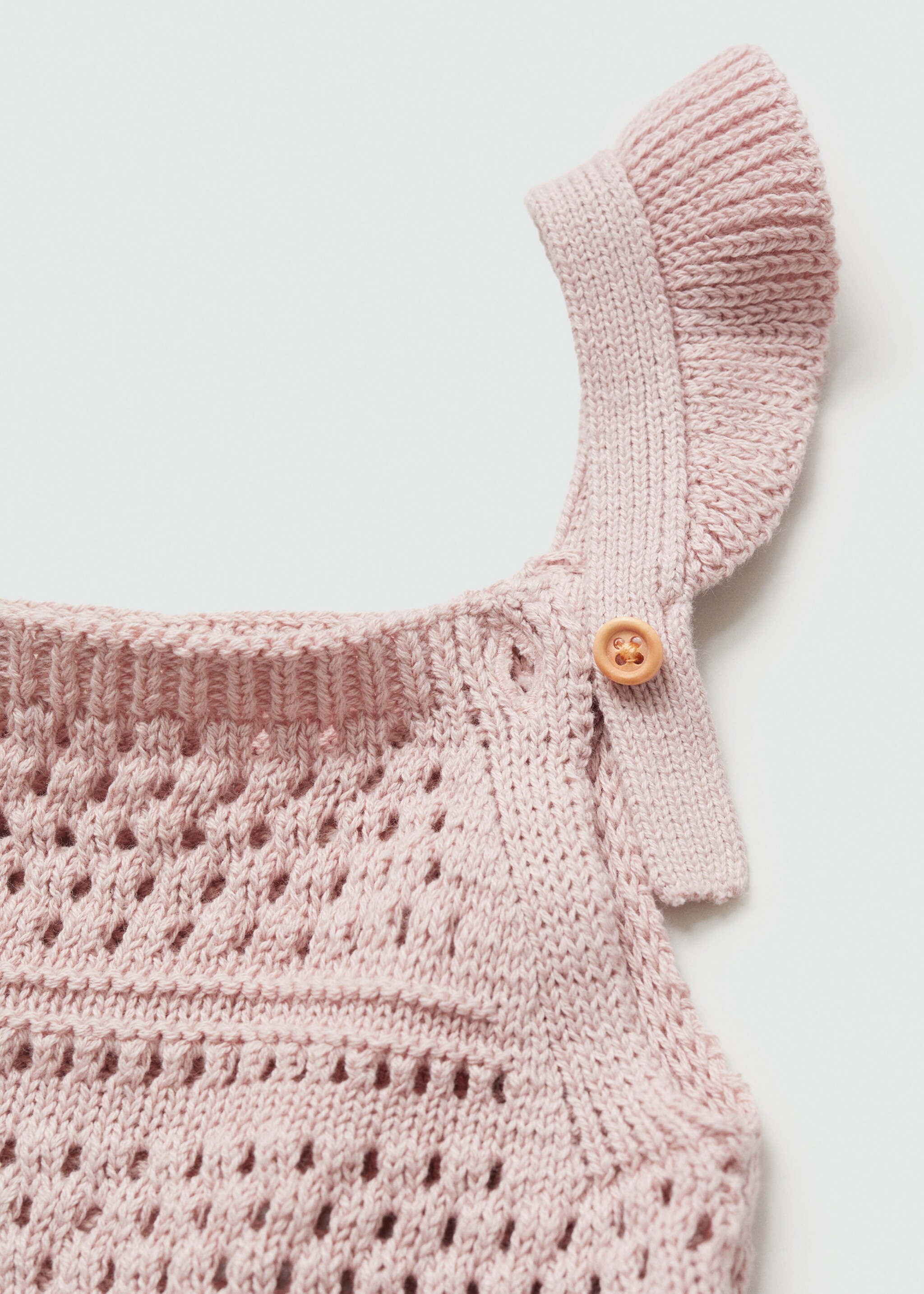 Cotton openwork knitted romper - Details of the article 8, Pink. Ref: 67076330-00.