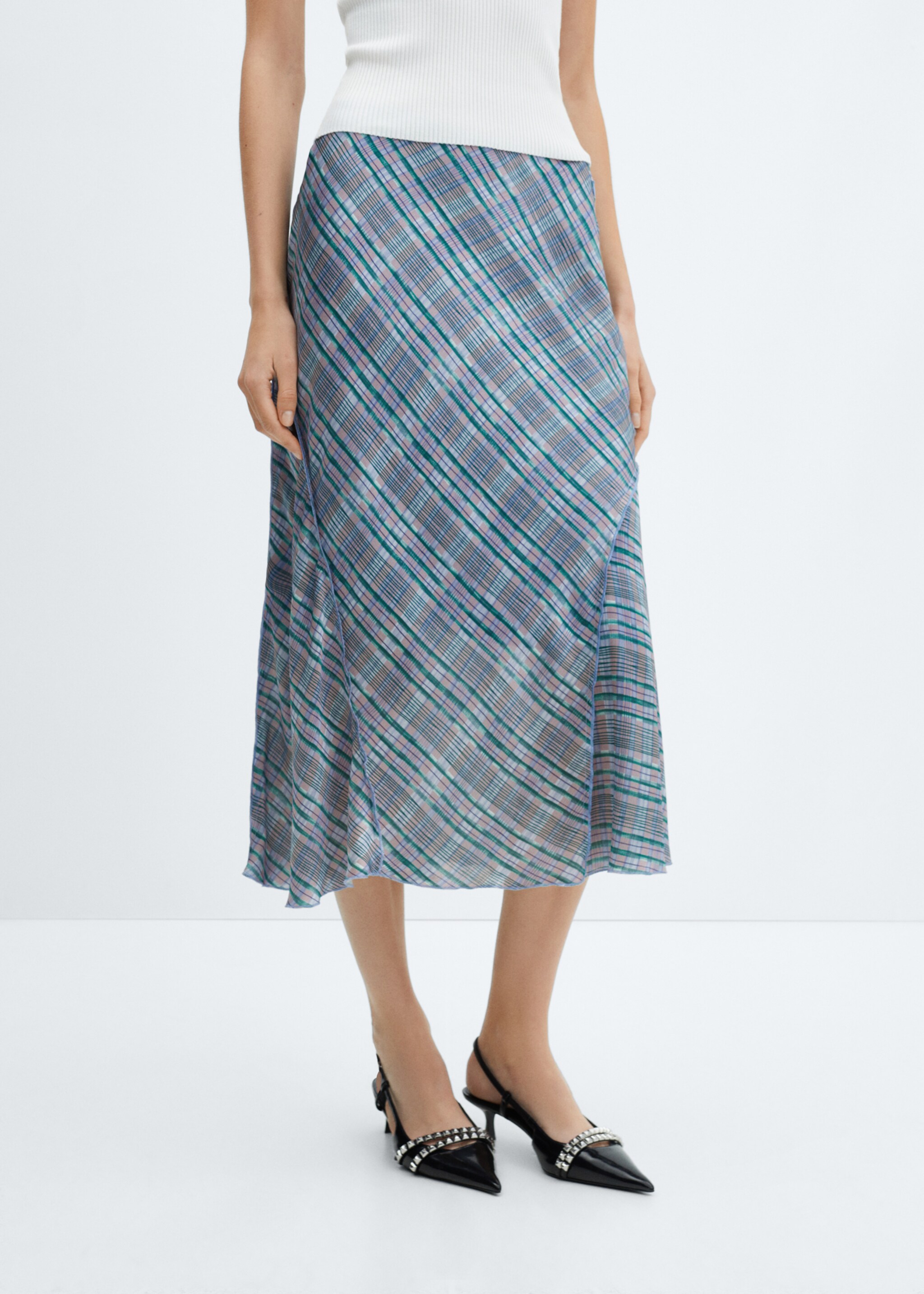 Satin check midi-skirt - Medium plane