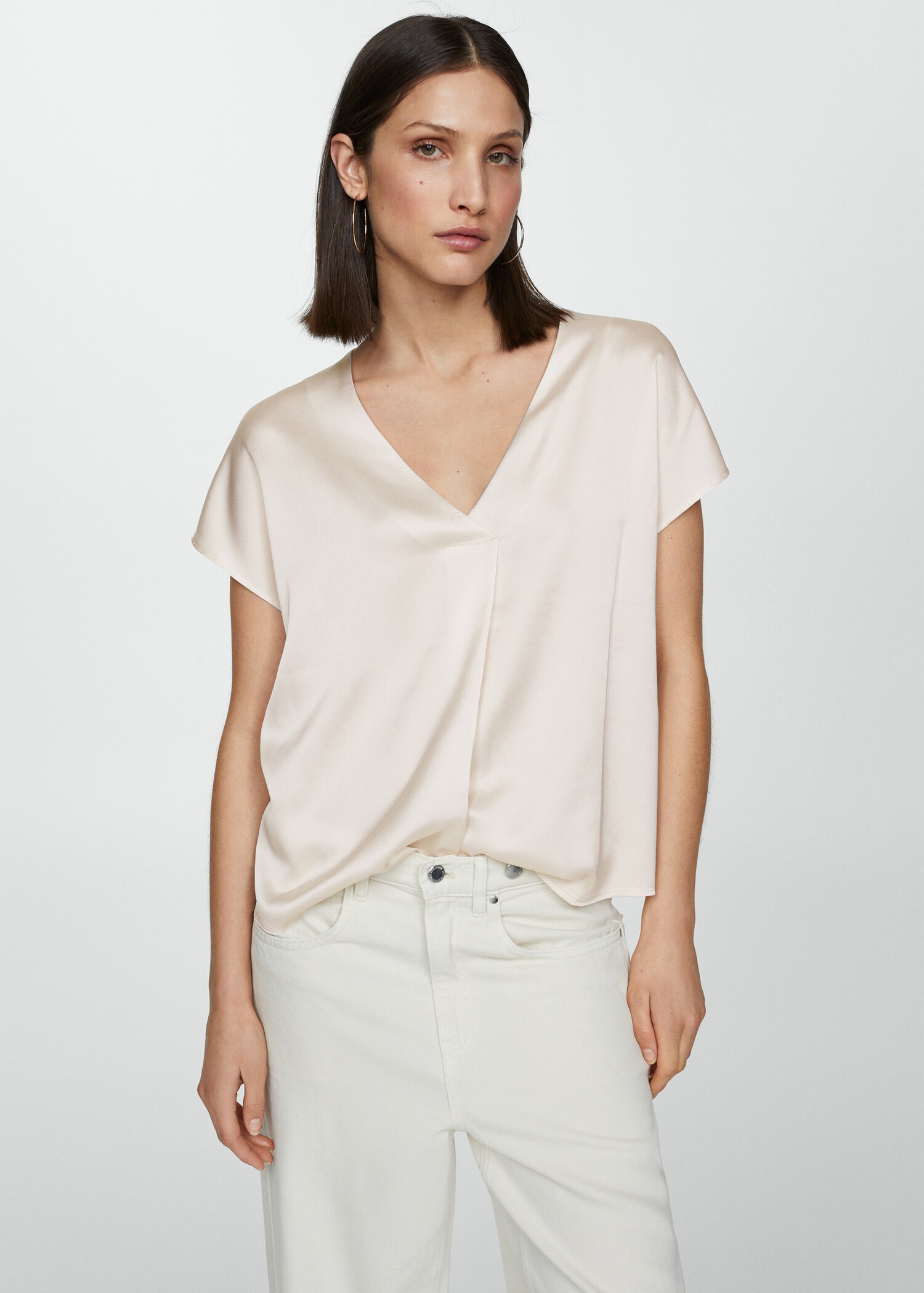 Satijnen T-shirt met V-hals - Middenvlak
