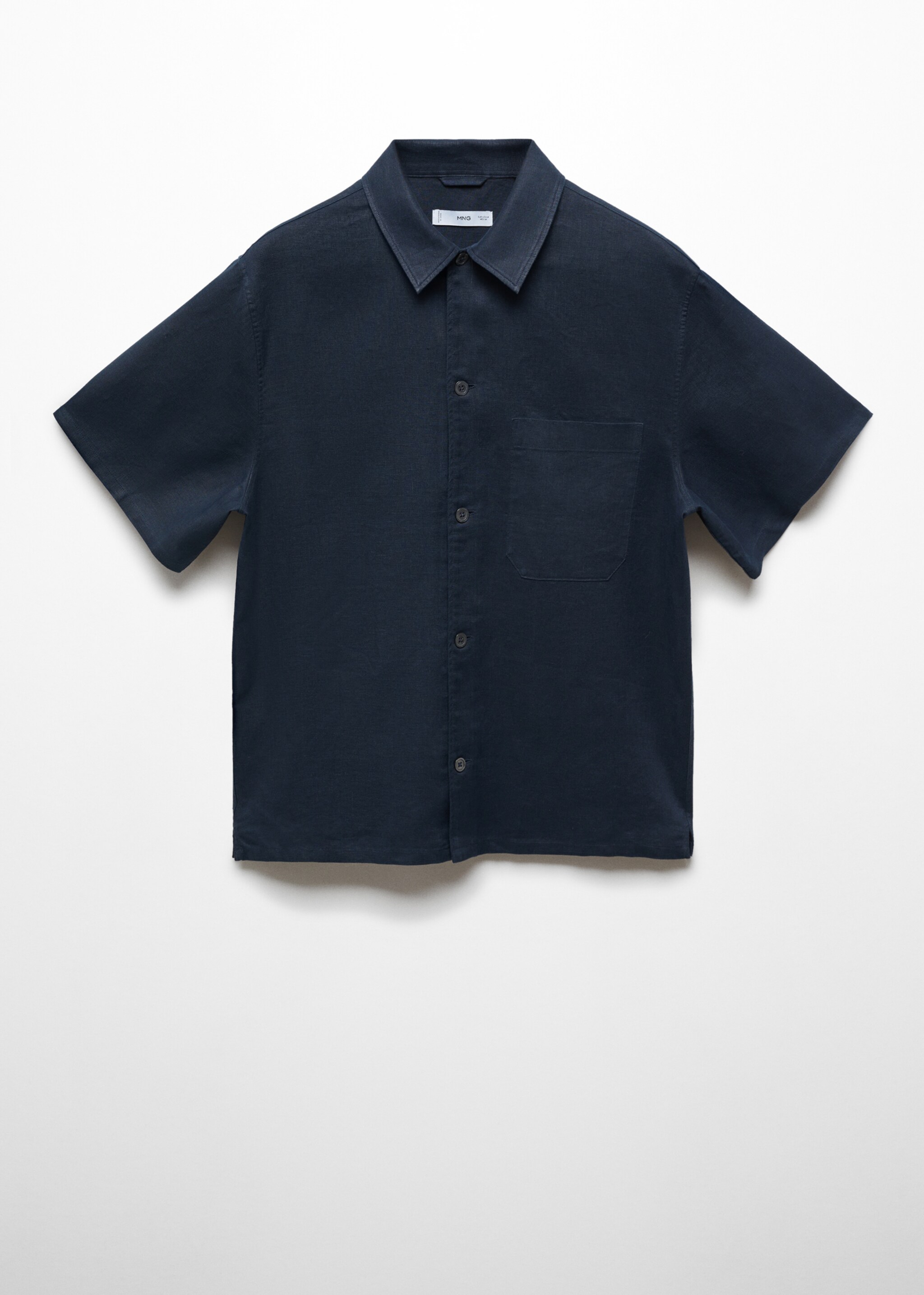 Regular-fit 100% linen shirt with pocket - Article without model, Dark Navy. Ref: 67077688-00.