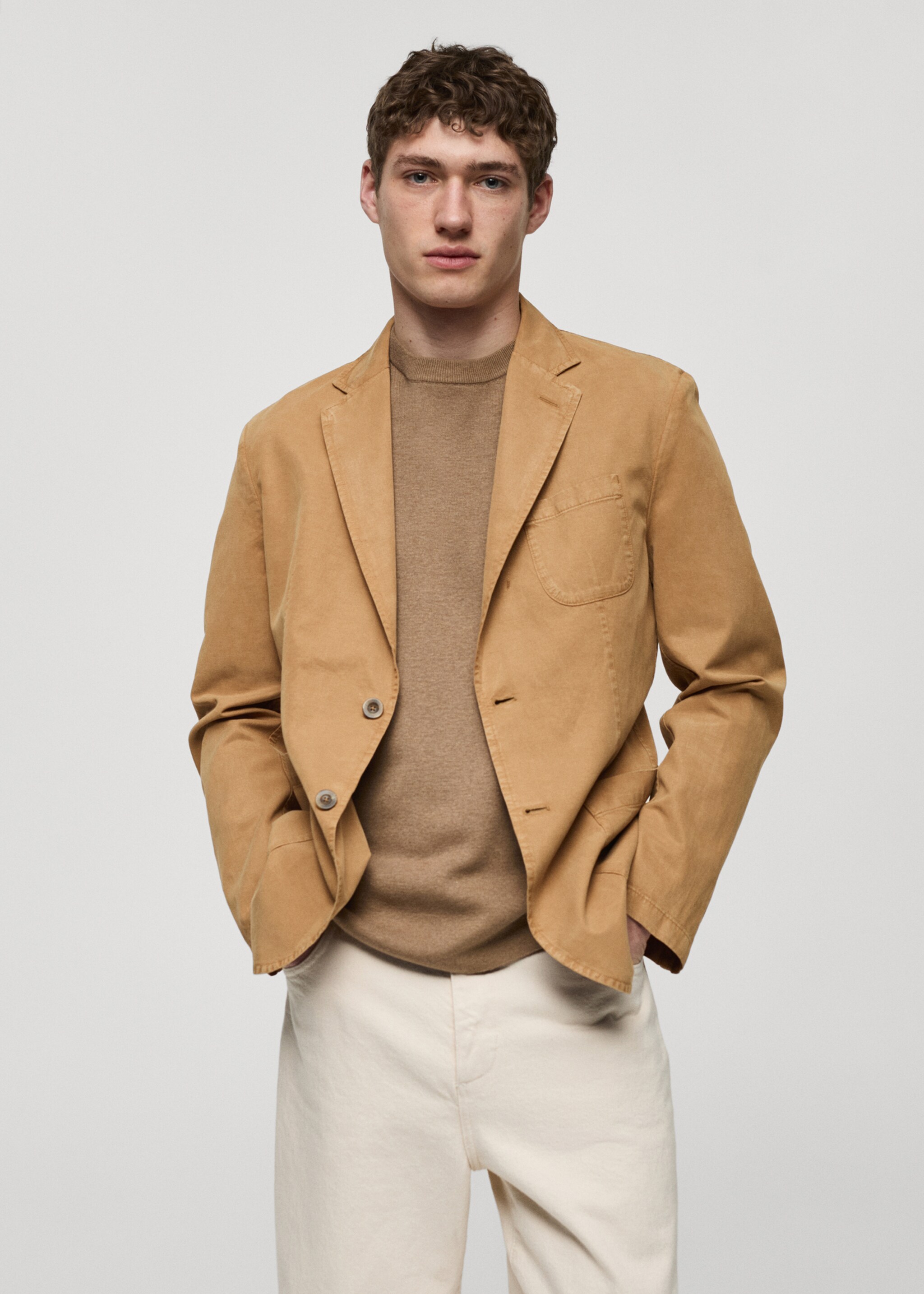 Slim fit sako od mješavine lana i pamuka - Prikaz srednjeg dijela