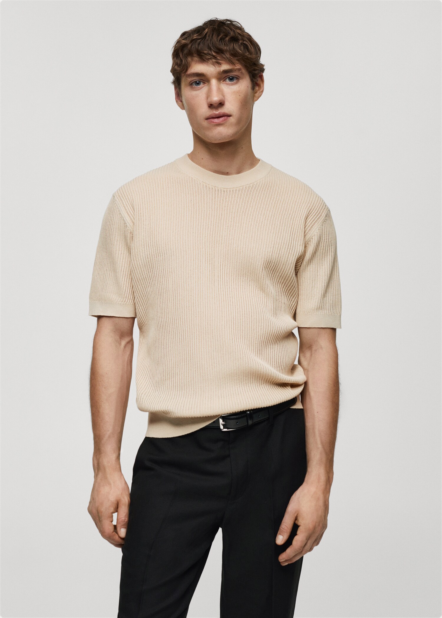T-shirt coton côtelé - Plan moyen