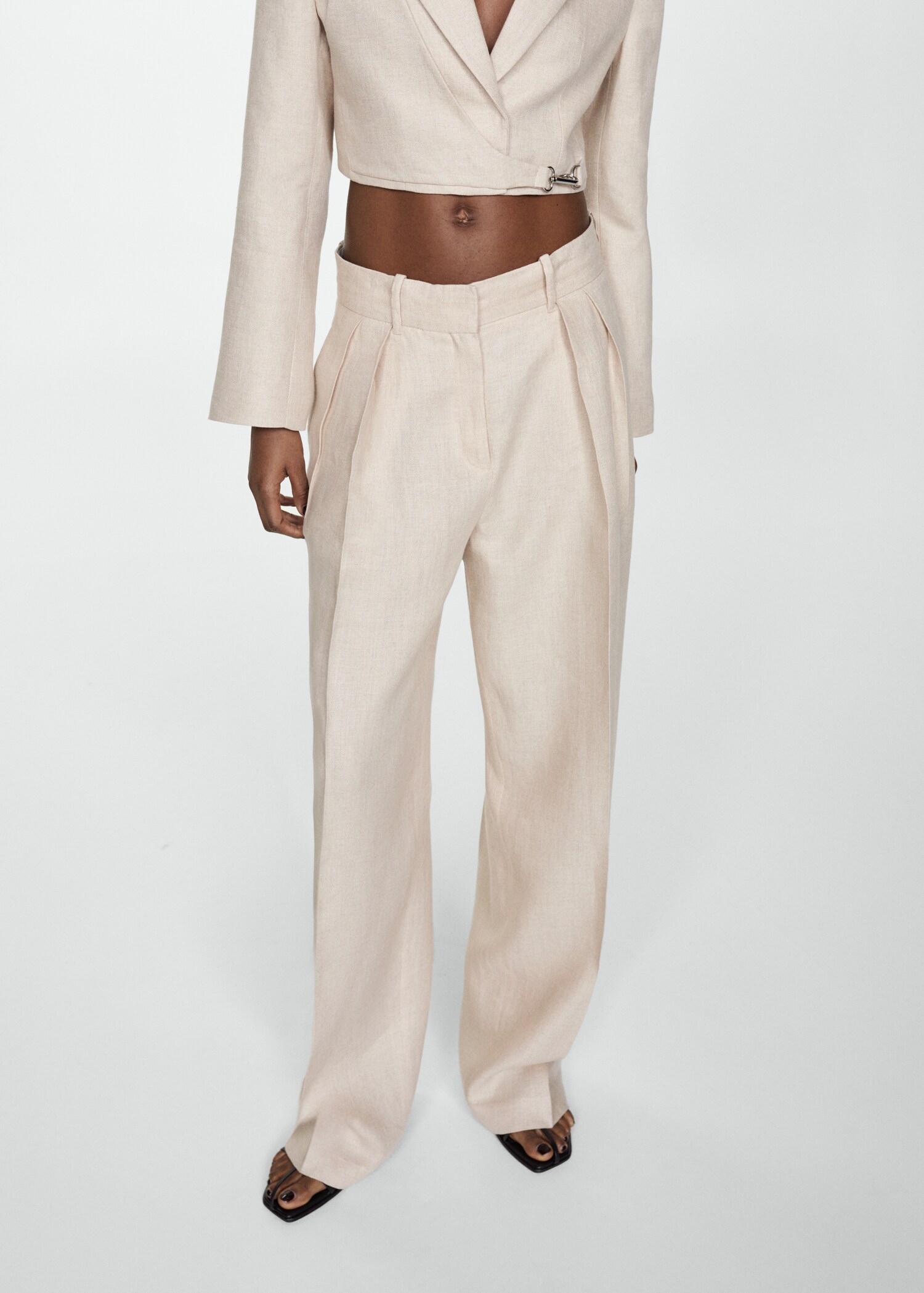 100% linen trousers with pleats - Medium plane