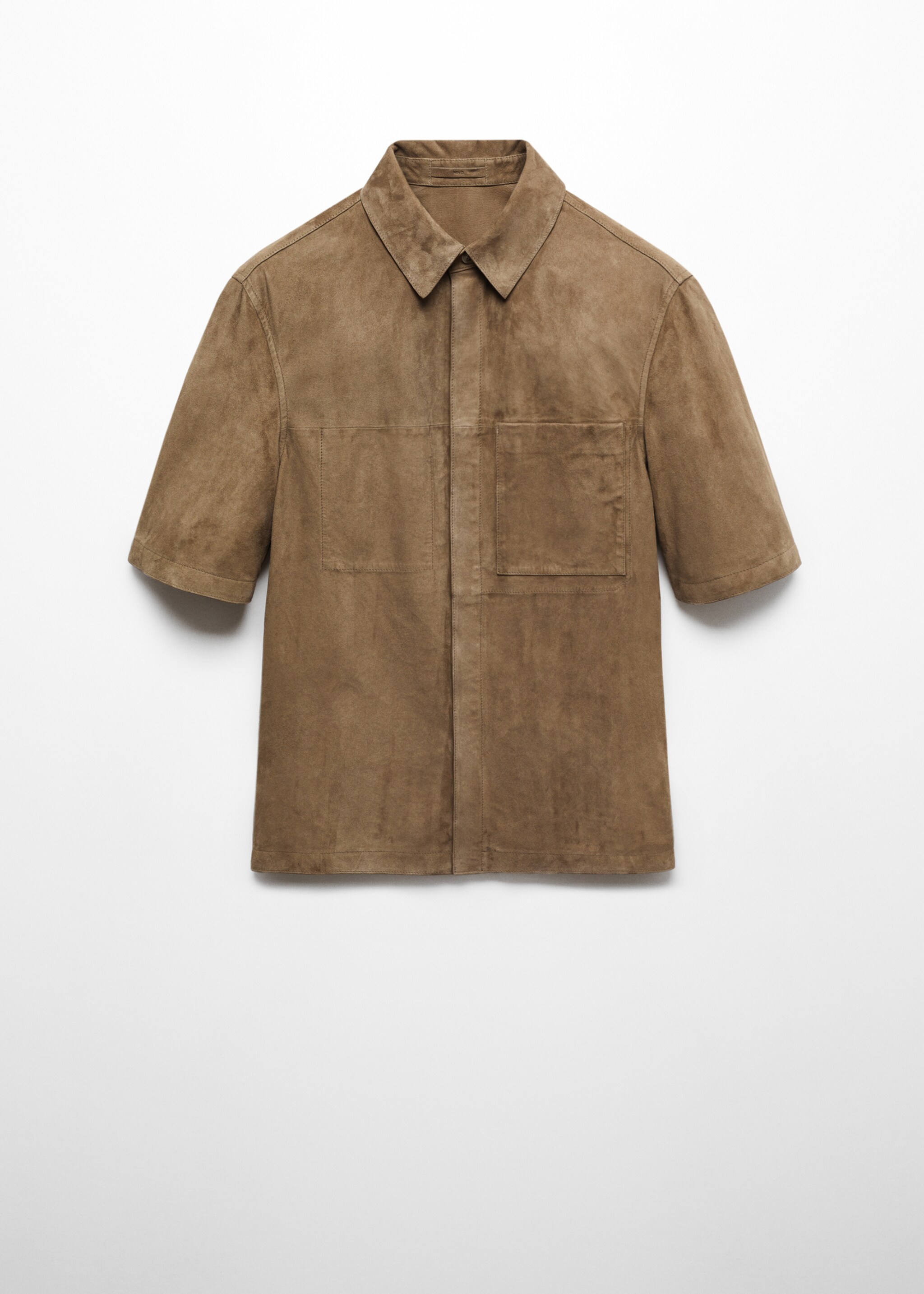 Overshirt with 100% suede leather pocket - Article without model, Brown. Ref: 67077906-00.