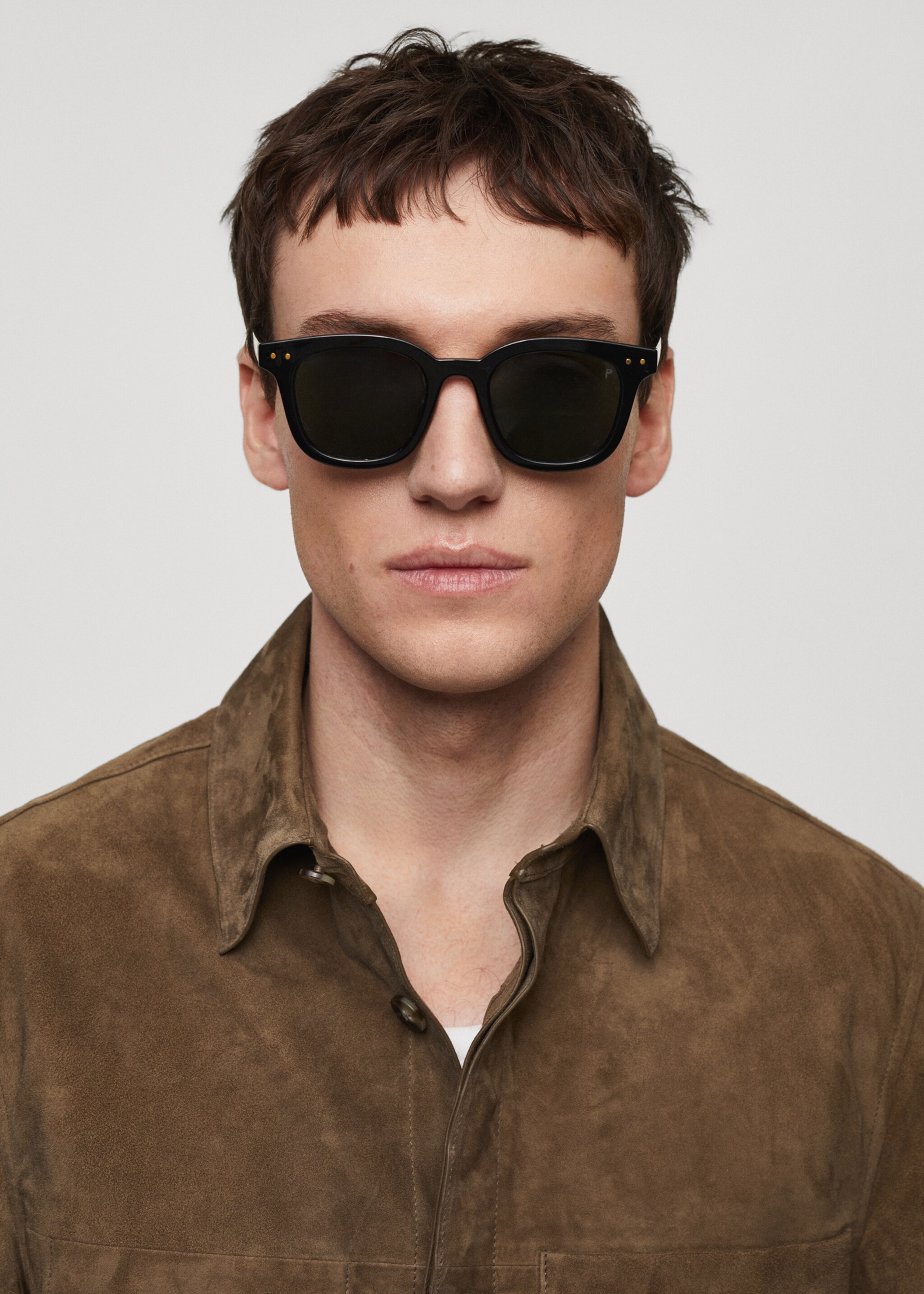 Overshirt with 100% suede leather pocket - Details of the article 1, Brown. Ref: 67077906-00.