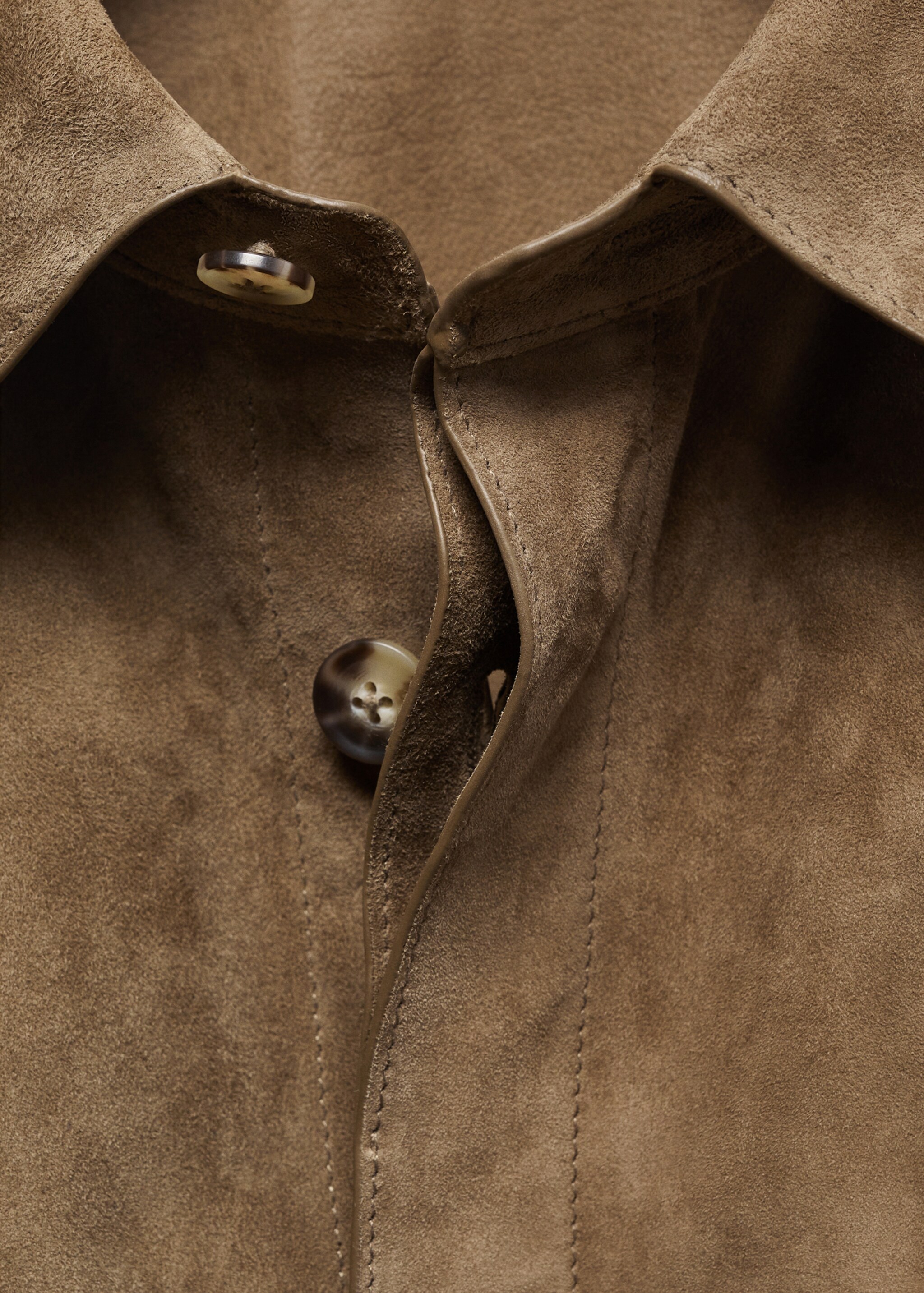 Overshirt with 100% suede leather pocket - Details of the article 8, Brown. Ref: 67077906-00.