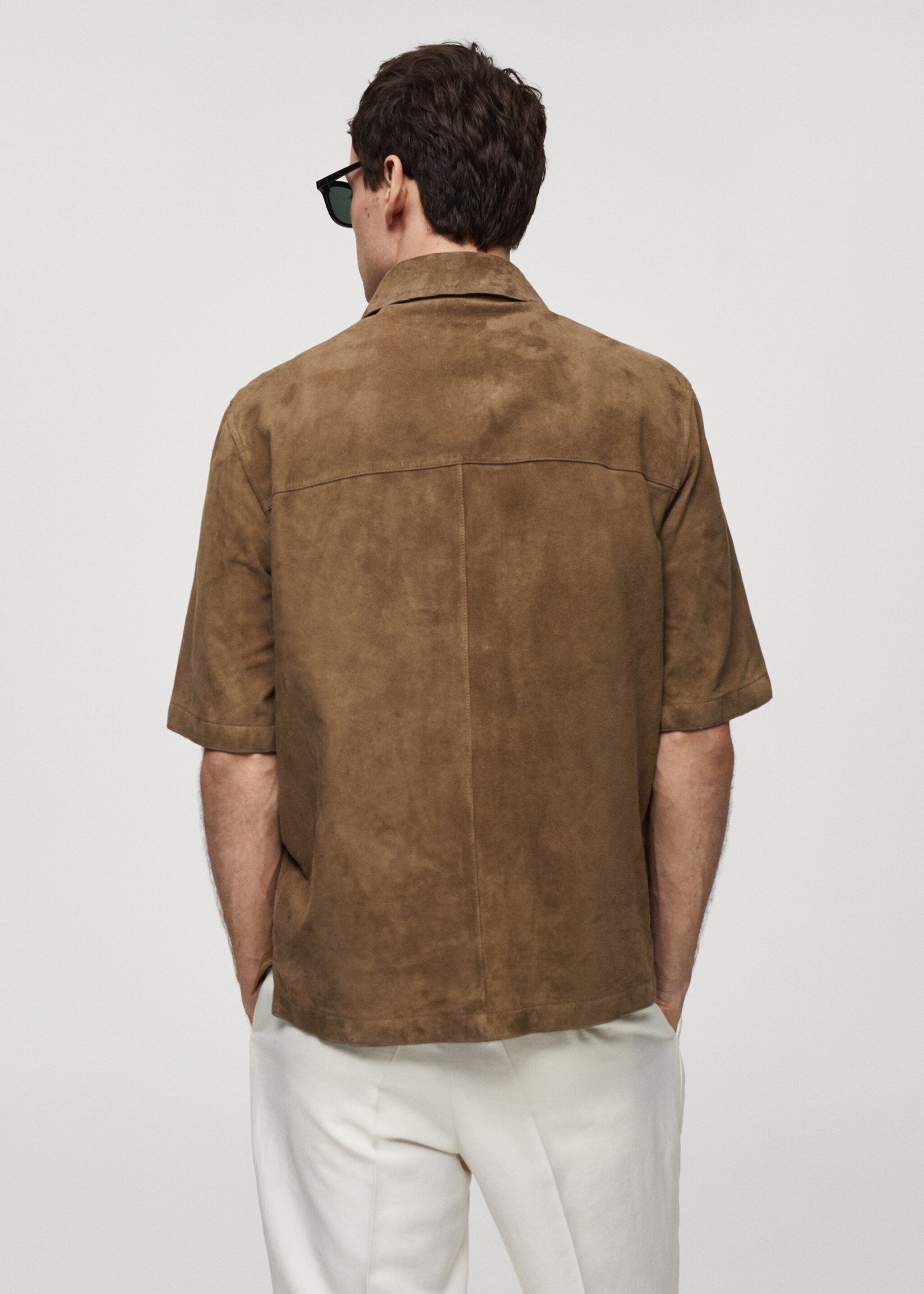Overshirt with 100% suede leather pocket - Reverse of the article, Brown. Ref: 67077906-00.