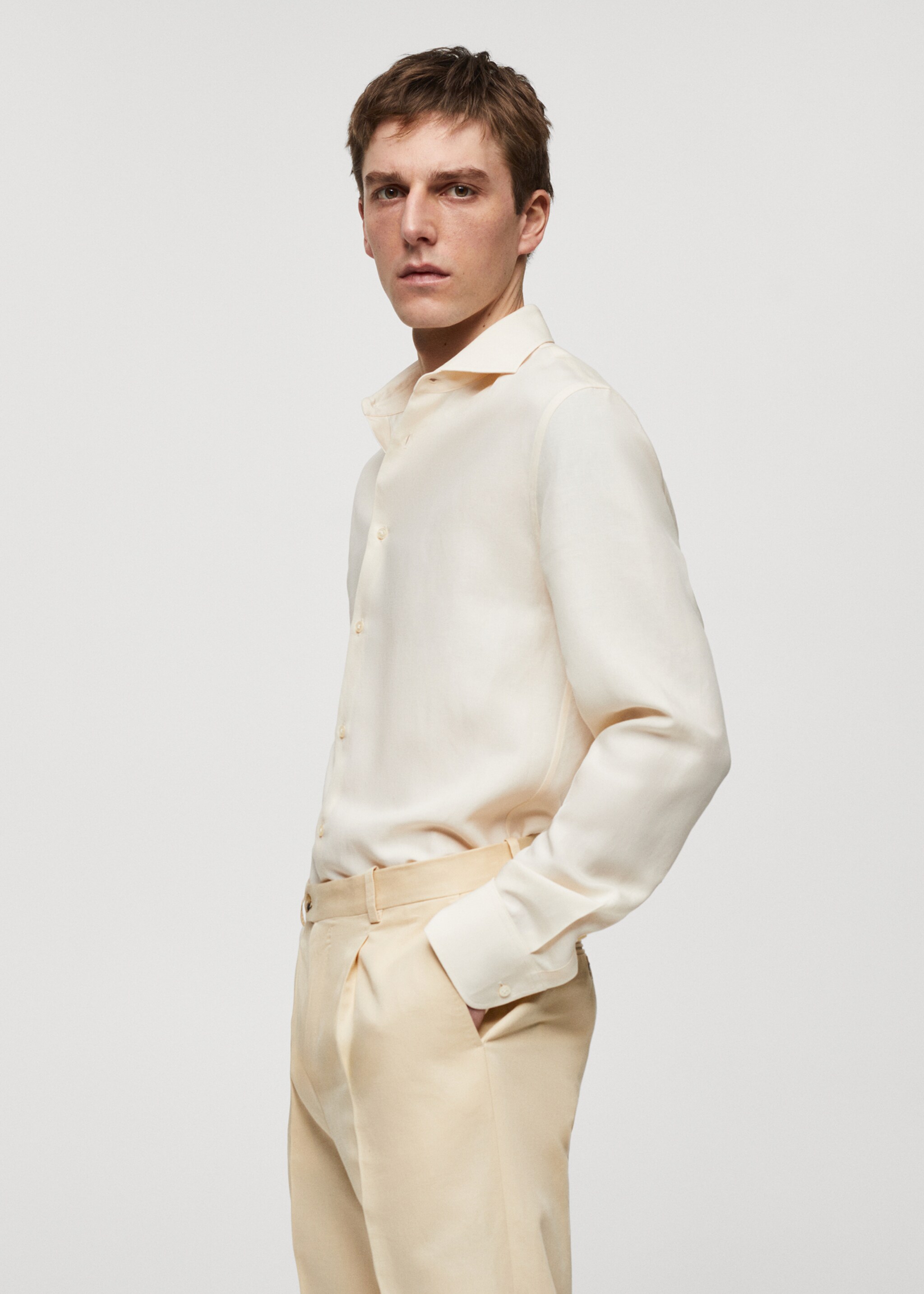 Slim-fit Tencel linen shirt - Details of the article 2, Beige. Ref: 67077907-00.