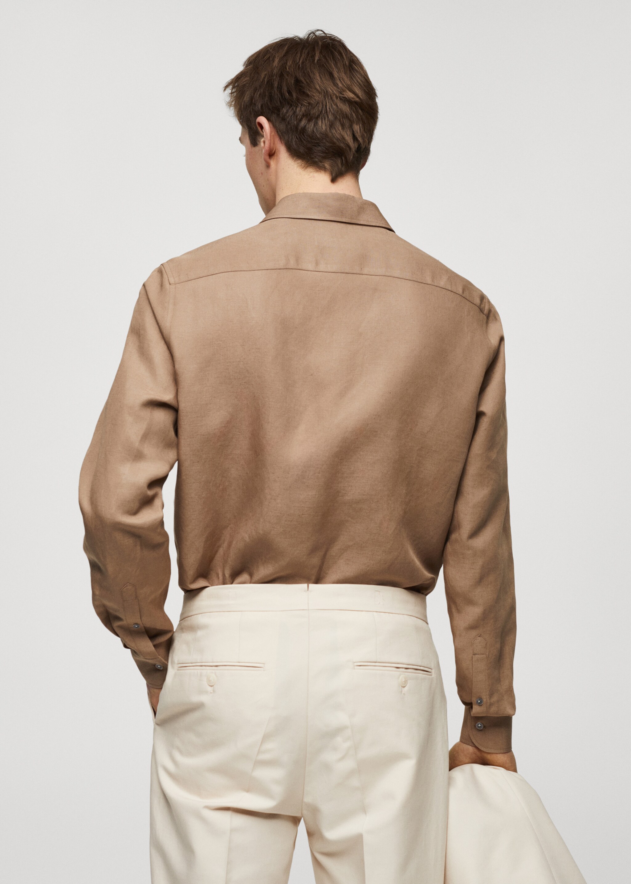 Slim-fit Tencel linen shirt - Reverse of the article, Brown. Ref: 67077907-00.