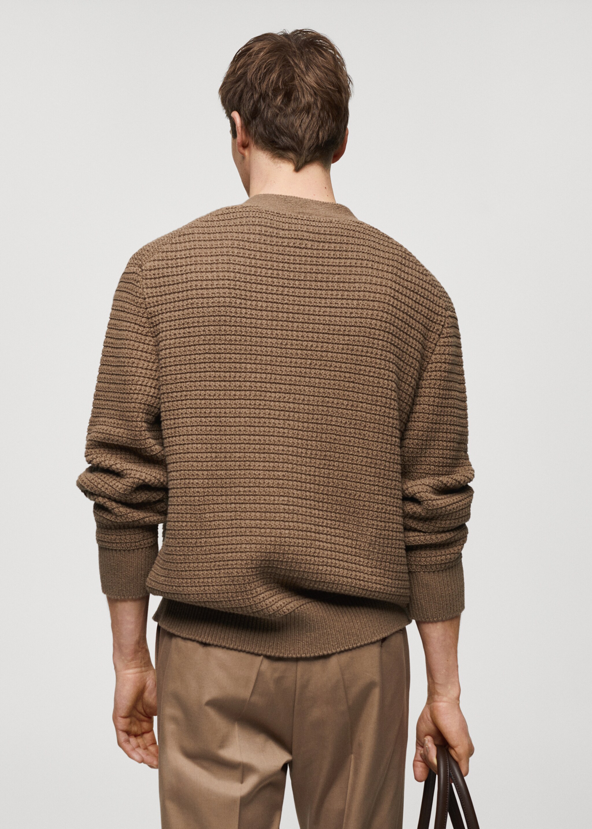 Buttoned knit braided cardigan - Reverse of the article, Medium Green. Ref: 67077912-00.