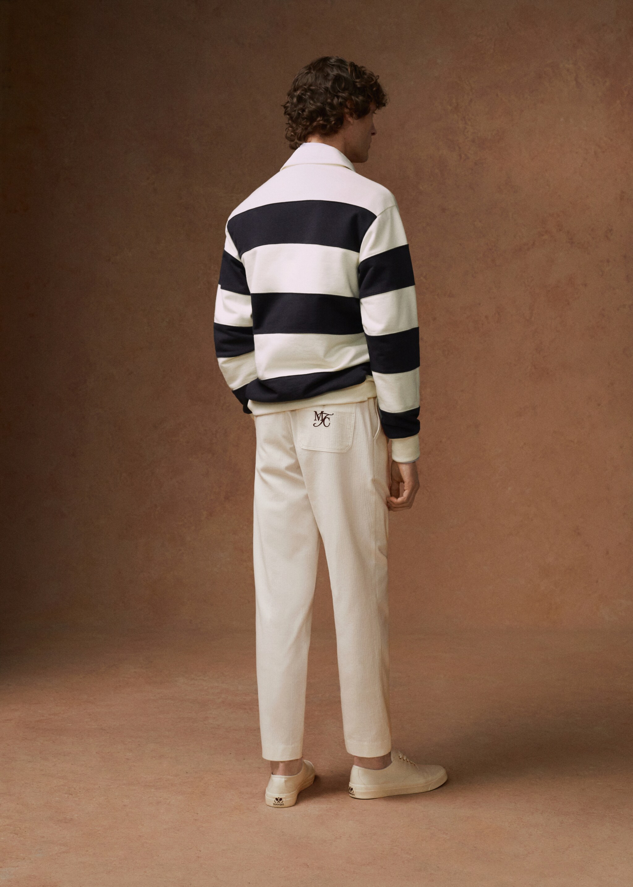 Pantalon coton brodé à pinces - Détail de l'article 5, Blanc cassé. Ref: 67077918-00.