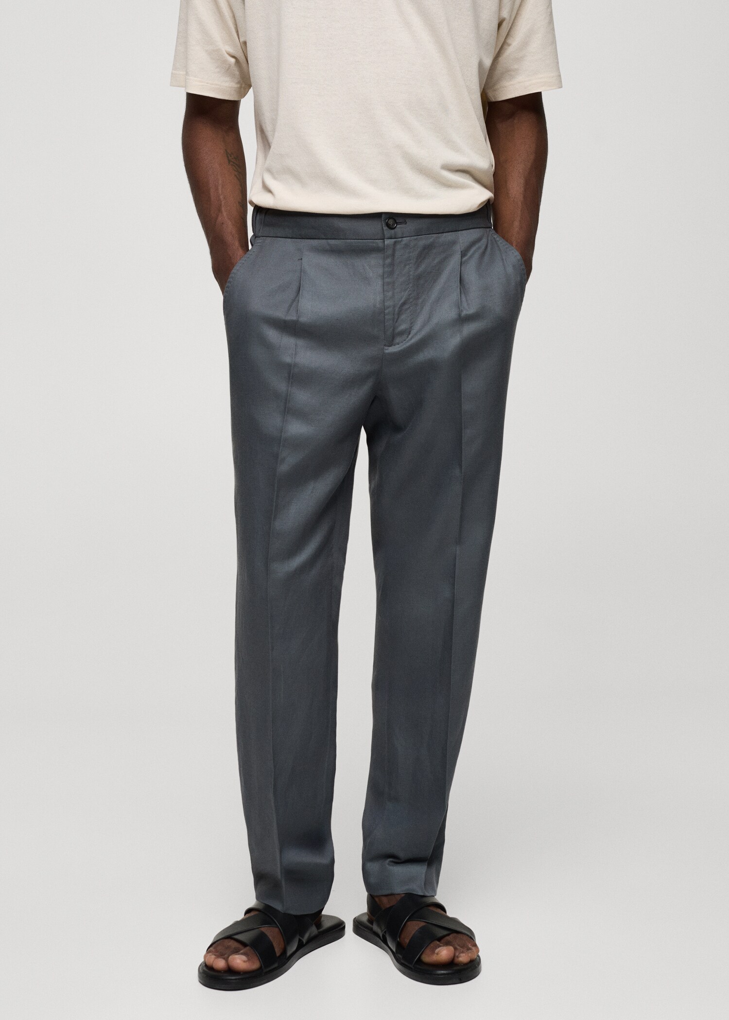 Tencel-linen pleated trousers - Medium plane
