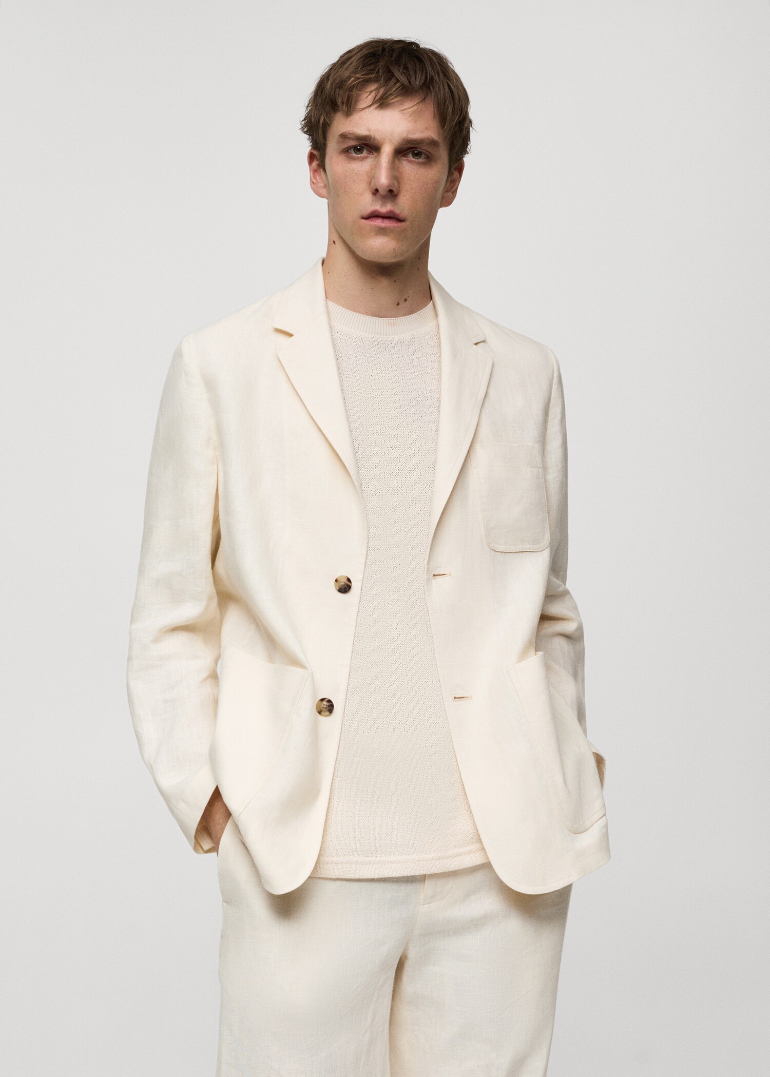 Relaxed-Fit-Blazer aus 100 % Leinen mit Taschen - Mittlere Ansicht