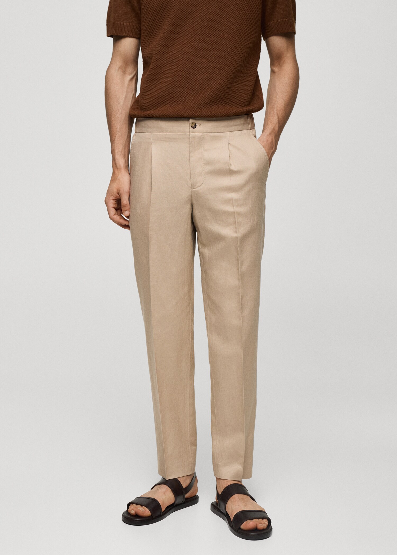 Bundfaltenhose aus Tencel mit Leinen - Mittlere Ansicht