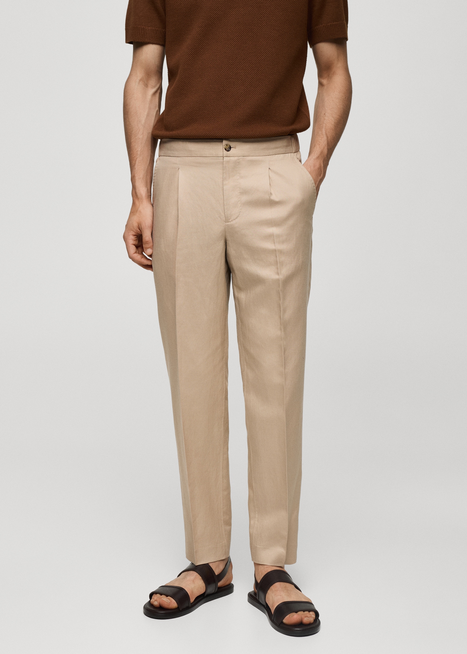 Tencel-linen pleated pants Men MANGO OUTLET USA - Main Image