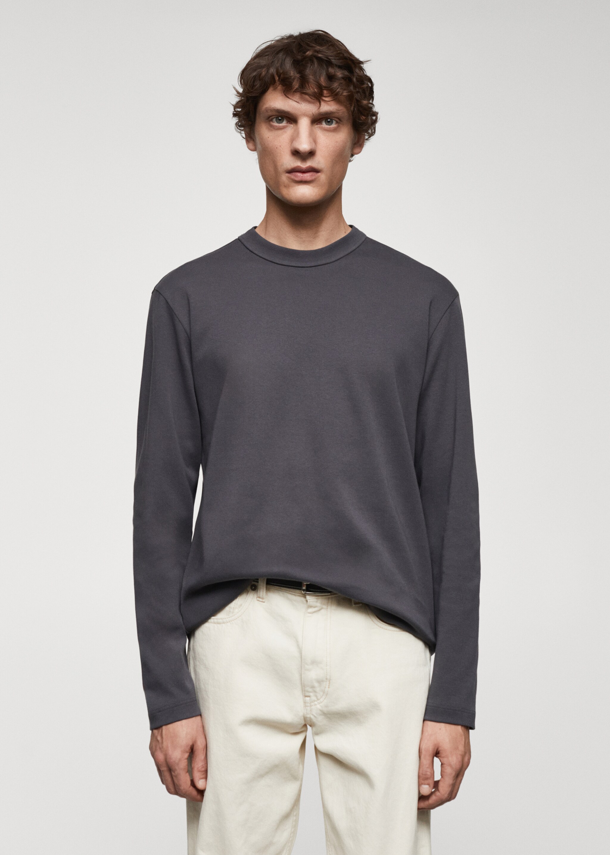 100% cotton long-sleeved t-shirt - Medium plane, Dark Grey. Ref: 67080438-00.