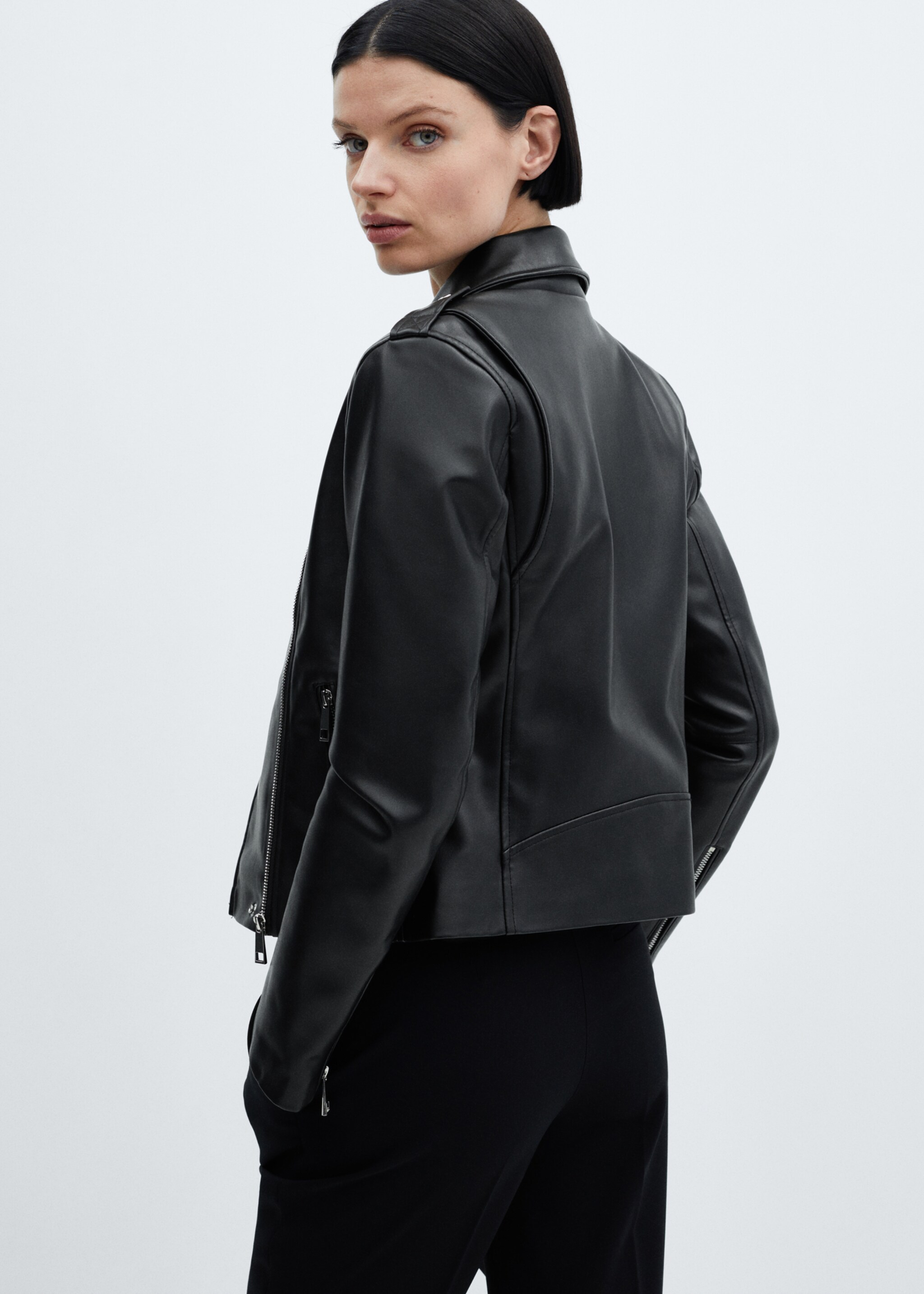 Cazadora biker efecto piel - Reverso del artículo, Negro. Ref: 67080442-00.