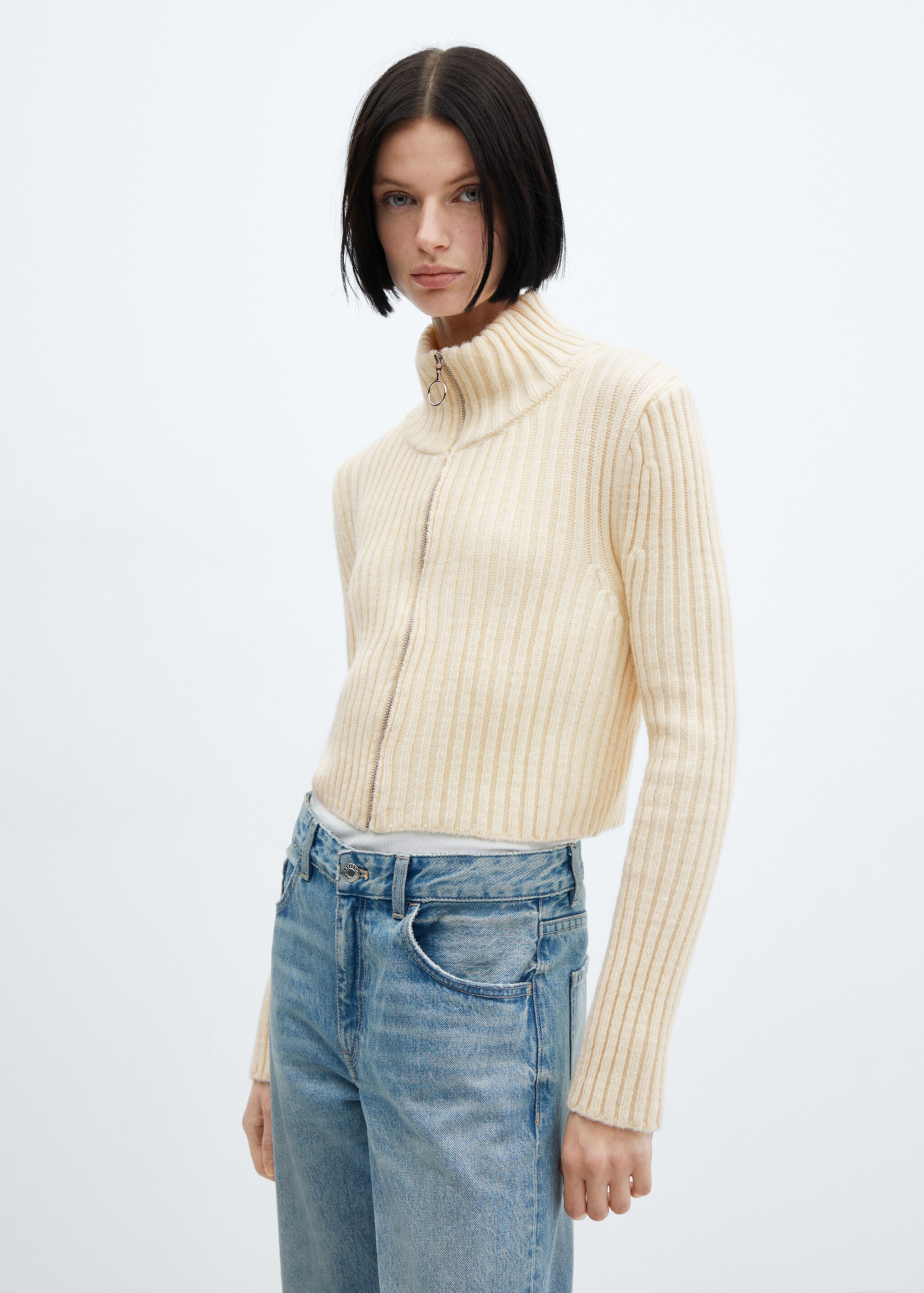Cardigan crop fermeture Éclair - Plan moyen