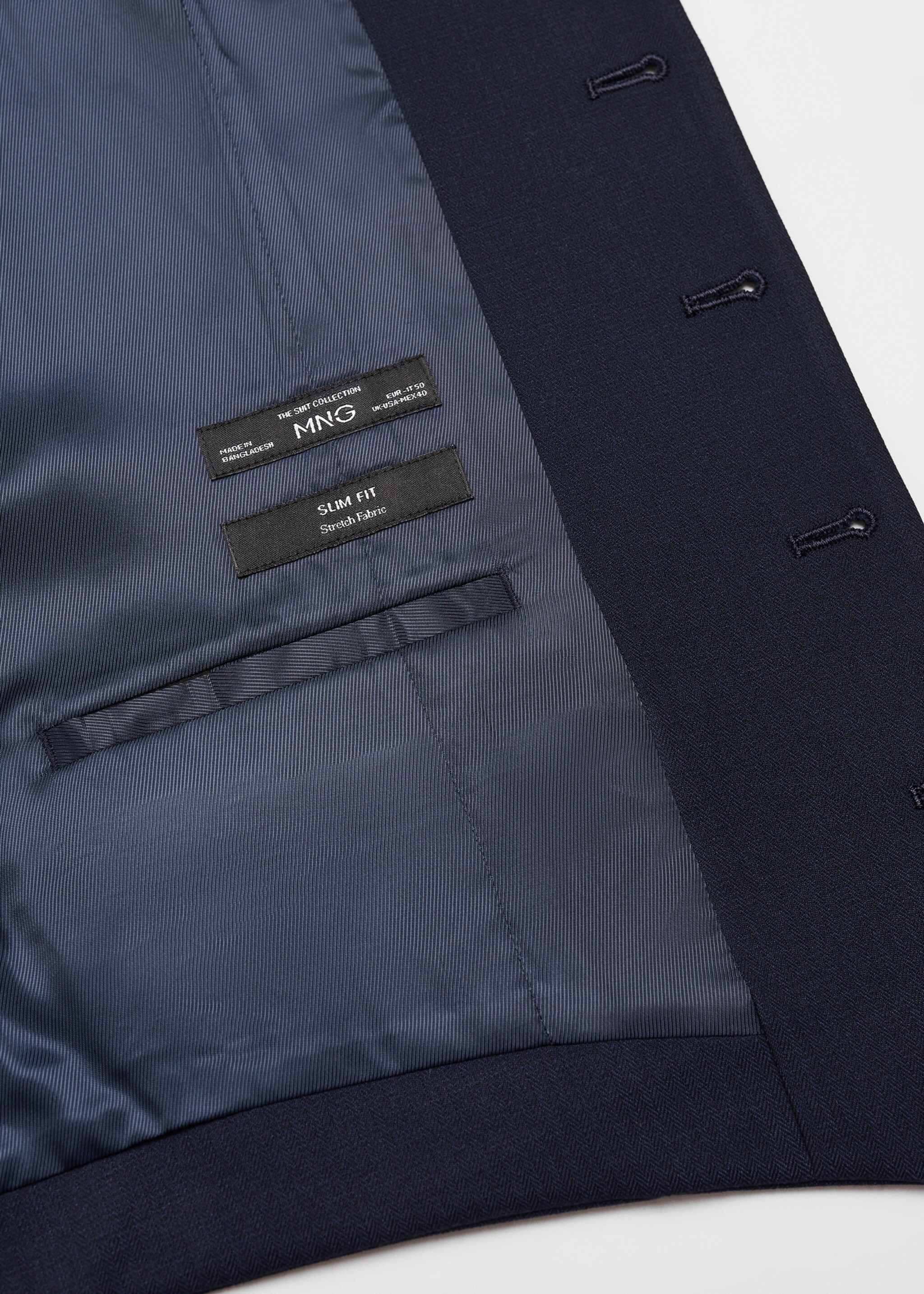 Slim-fit suit waistcoat - Details of the article 8, Navy. Ref: 67080619-00.