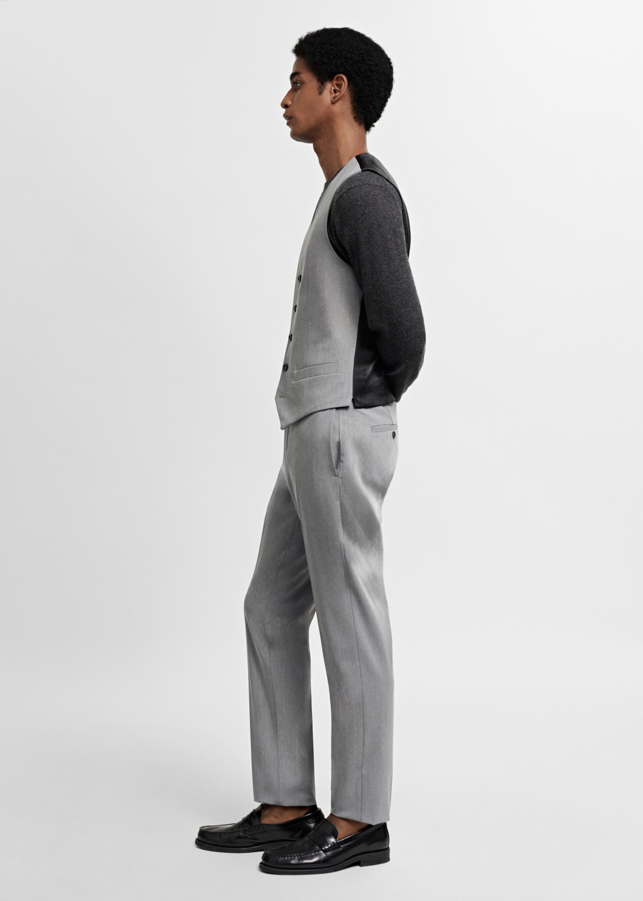 Super slim-fit stretch-fabric suit vest - Details of the article 2, Grey. Ref: 67080624-00.