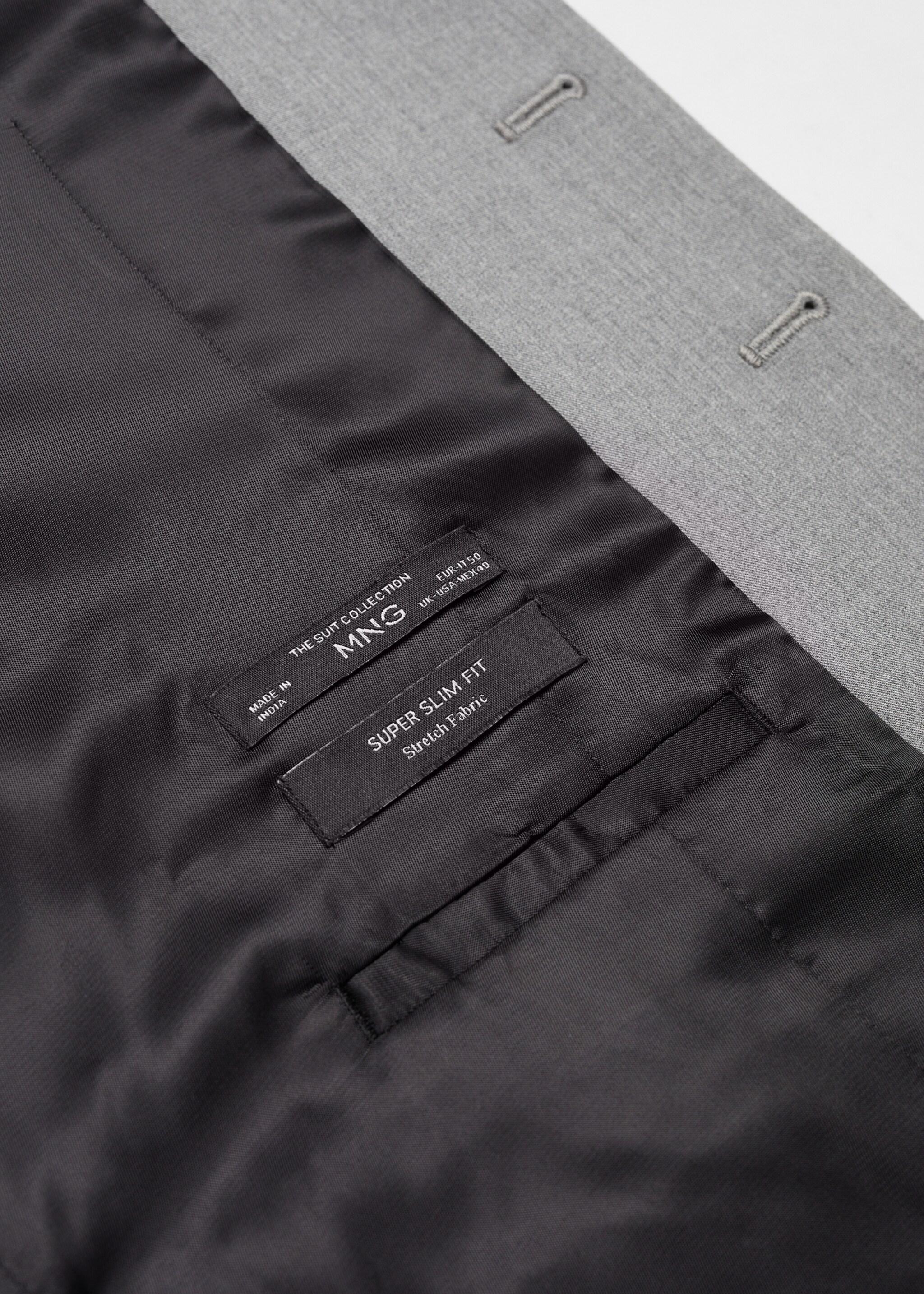 Super slim-fit stretch-fabric suit vest - Details of the article 8, Grey. Ref: 67080624-00.