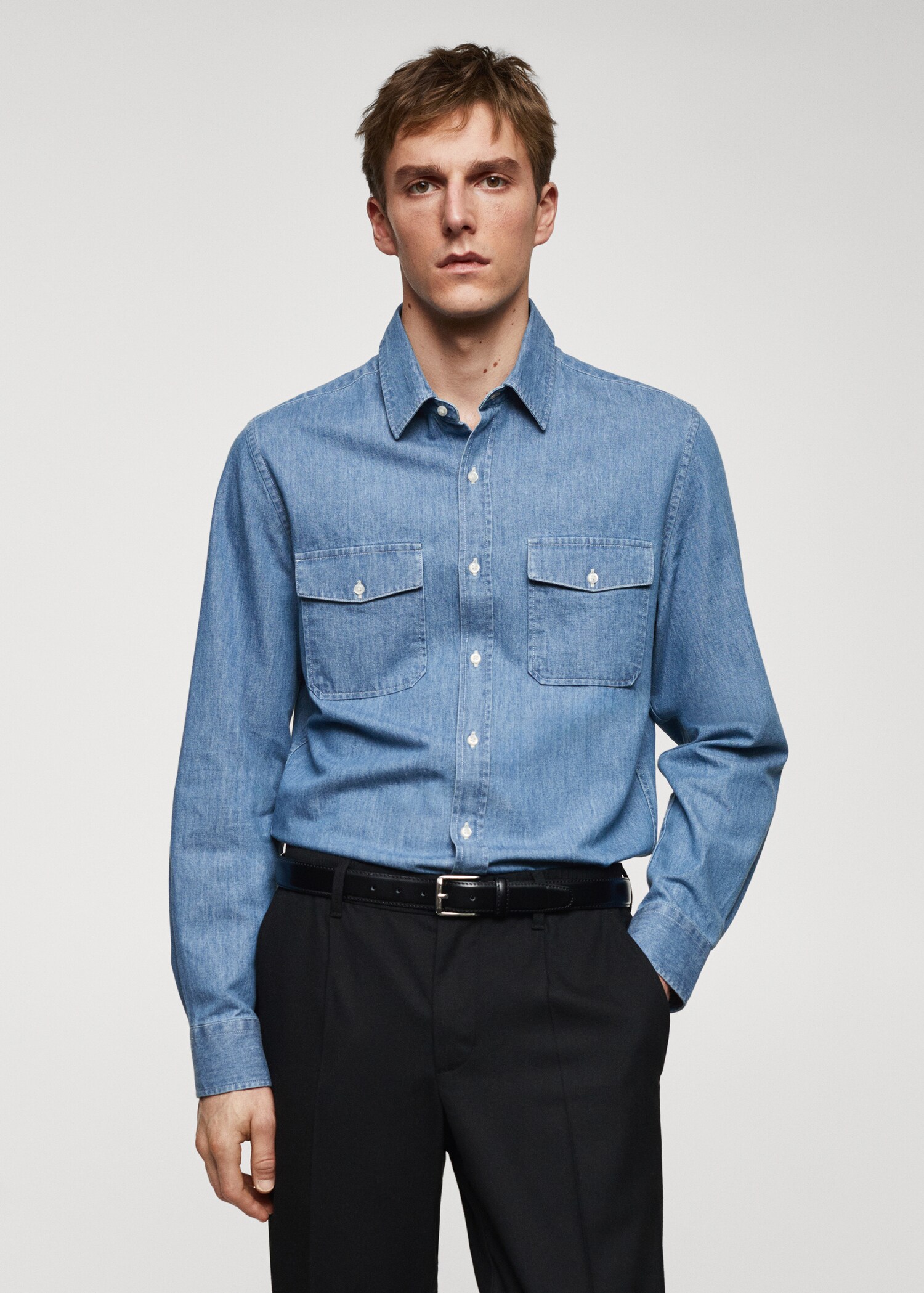Denim overshirt with pockets - Medium plane