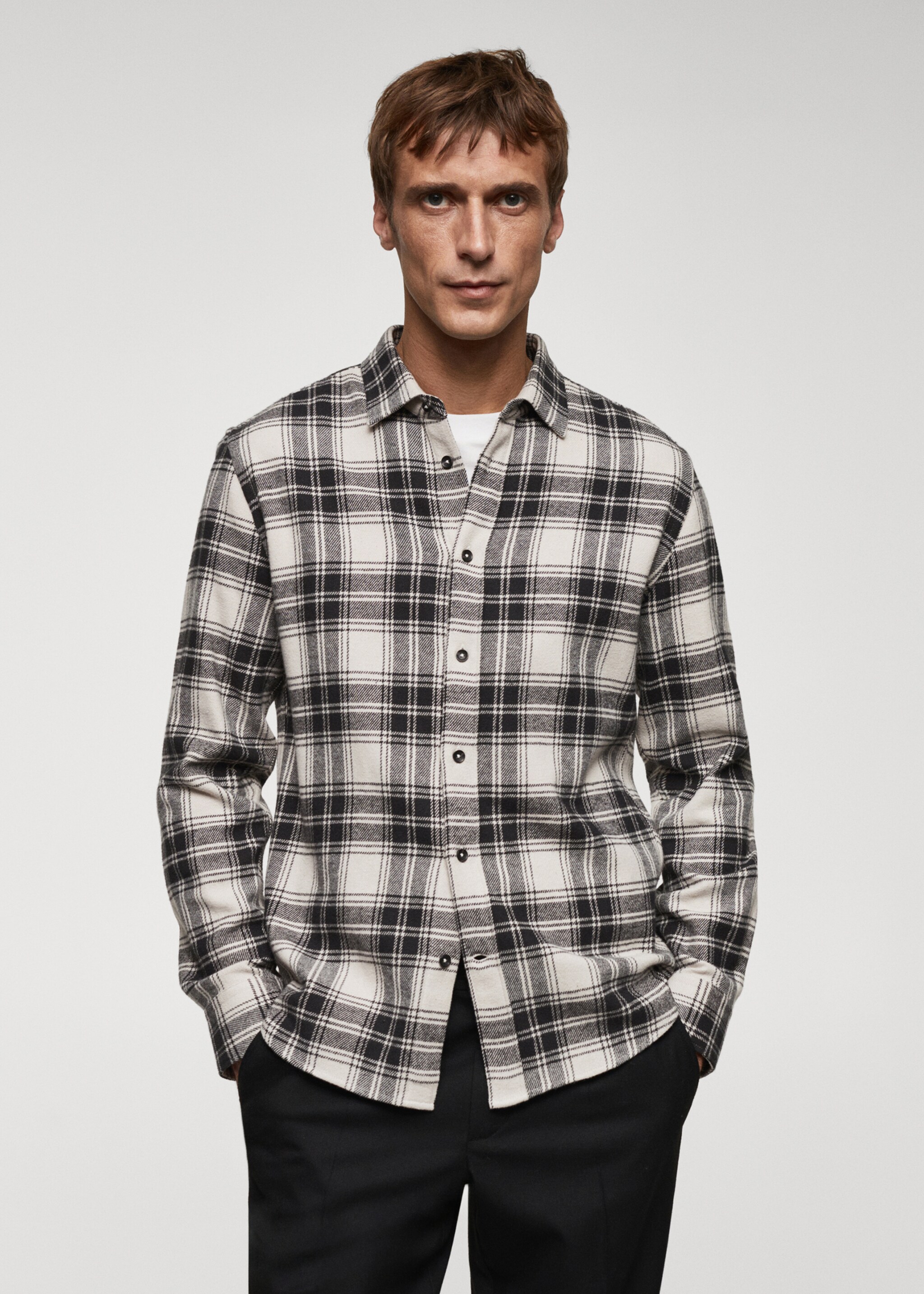 Camisa regular fit franela cuadros - Plano medio, Blanco. Ref: 67080637-00.