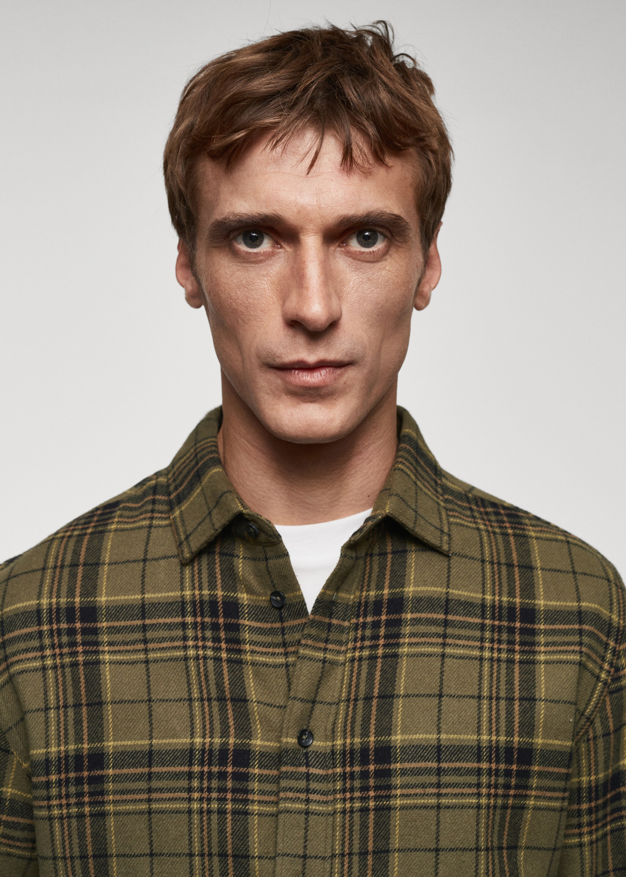 Camisa regular fit franela cuadros - Detalle del artículo 1, Khaki. Ref: 67080637-00.