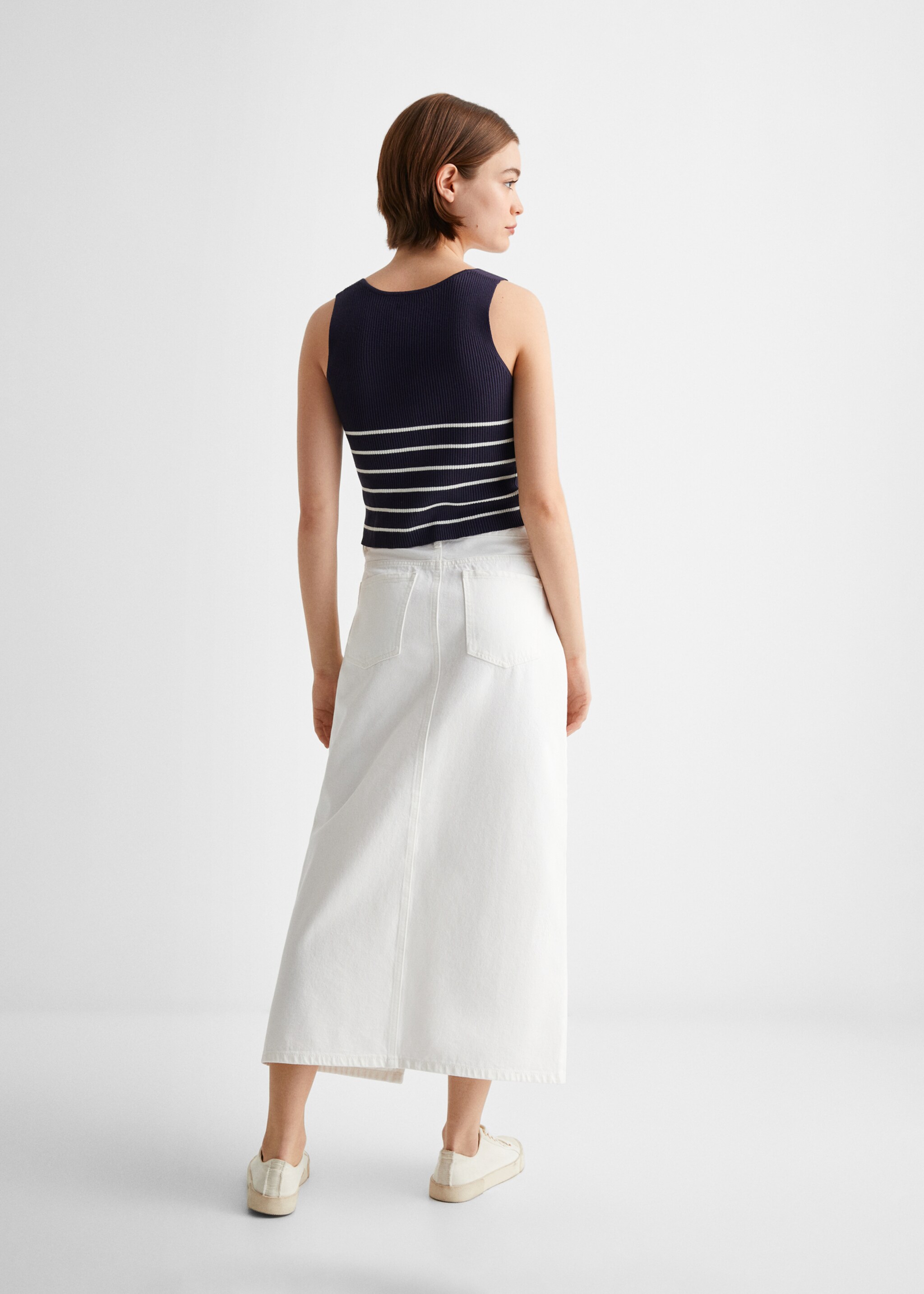 Φούστα denim σκίσιμο - Πίσω όψη προϊόντος, Λευκό. Ref: 67080674-00.